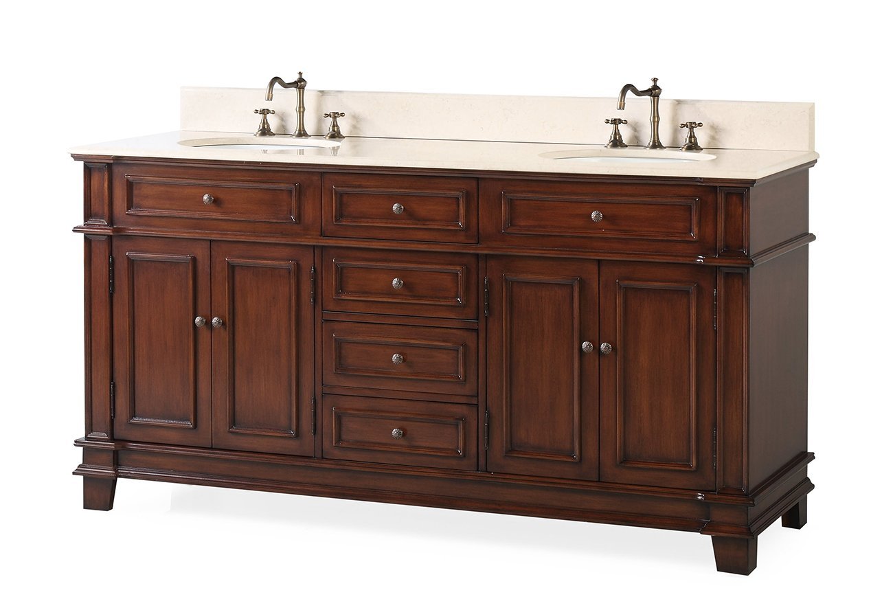 Chans Furniture Benton Sanford 70" Antique Wood Double Sink Bathroom Vanity – CF-3048M-70