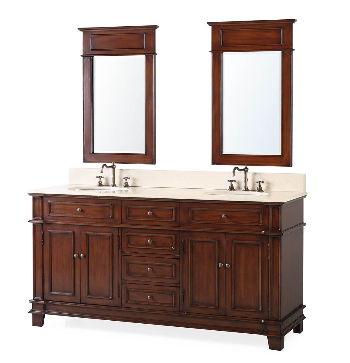 Chans Furniture Benton Sanford 70" Antique Wood Double Sink Bathroom Vanity – CF-3048M-70