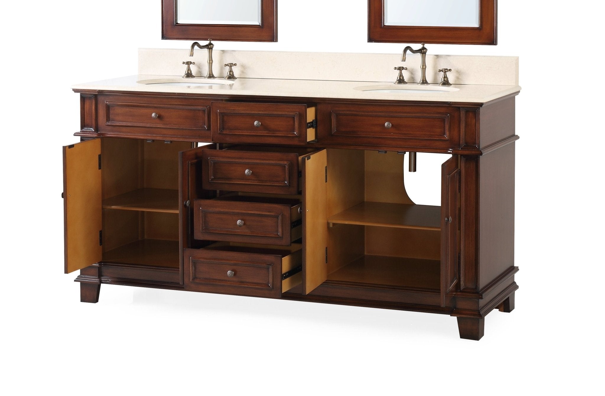 Chans Furniture Benton Sanford 70" Antique Wood Double Sink Bathroom Vanity – CF-3048M-70