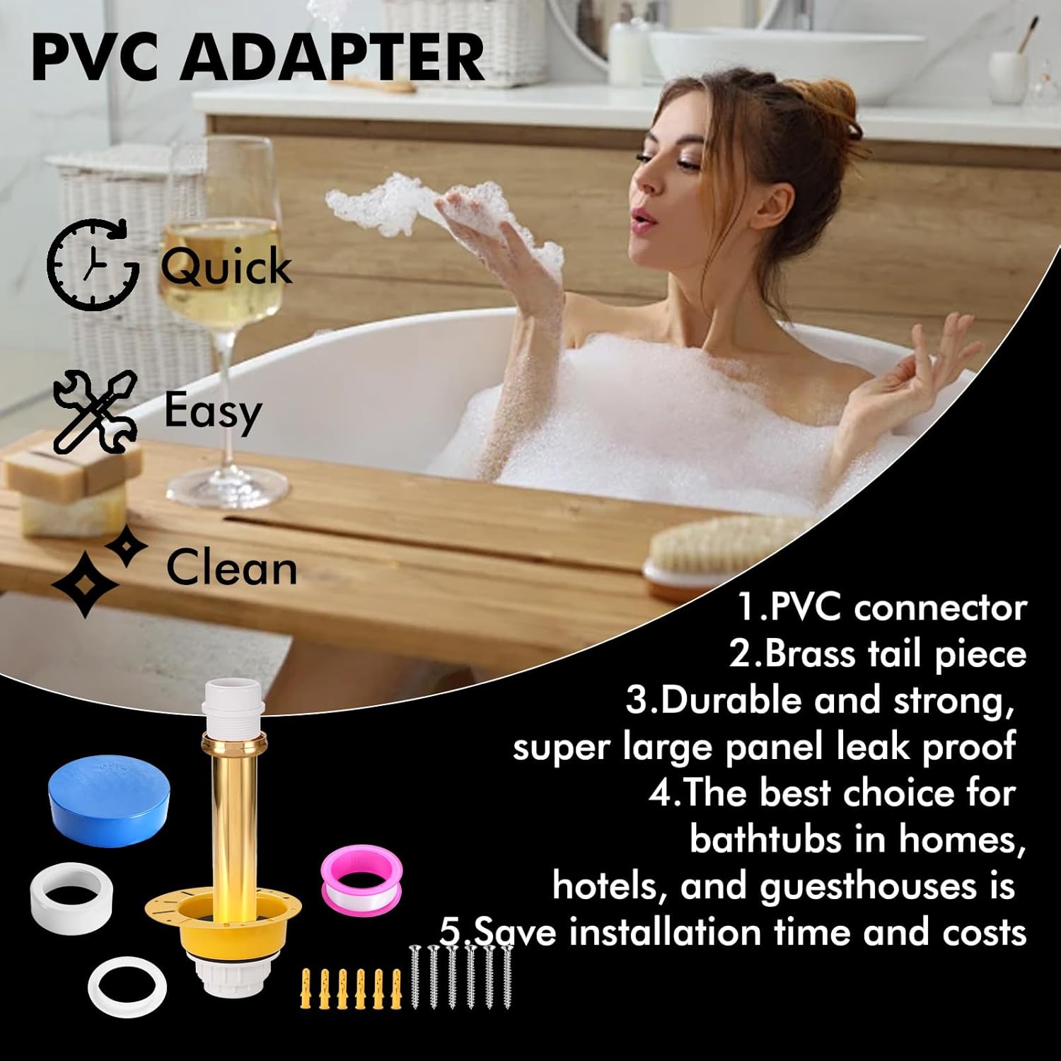 Freestanding Tub Drain Rough‑In Kit – Bathtub Drain Kit with PVC Adapter and Brass Tail Pipes, Compatible with Freestanding and Floor‑Mounted Tub