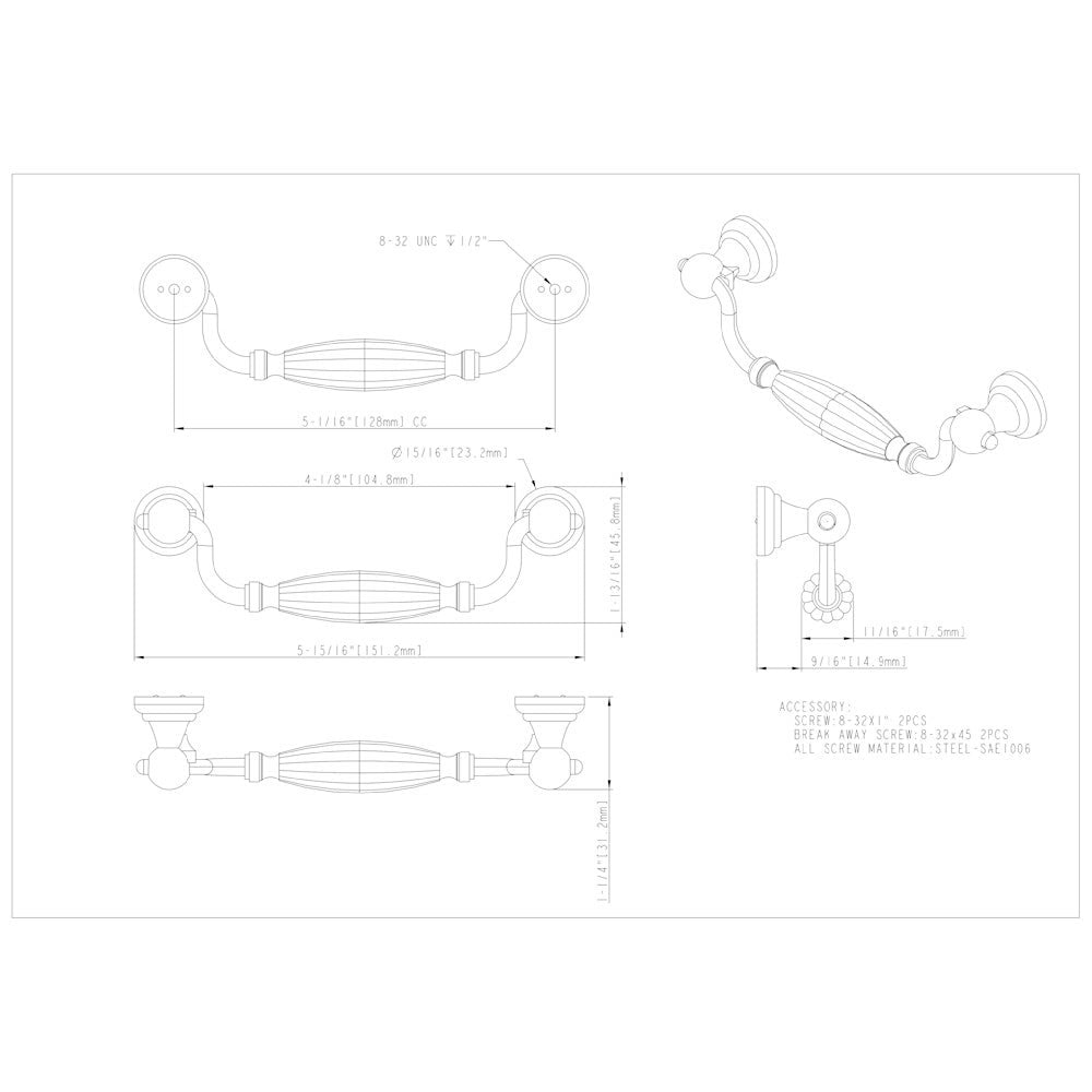 Hardware Resources 128 mm Center-to-Center Glenmore Cabinet Drop Pull