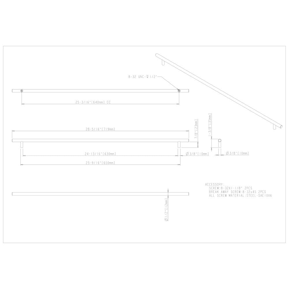 Hardware Resources 96 mm Center-to-Center Hollow Matte Black Stainless Steel Naples Cabinet Bar Pull