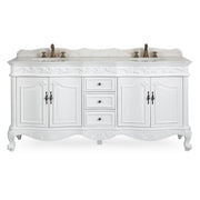 Chans Furniture CF-3882W-AW-72 72 Inch Antique White Traditional Style Double Sink White Top Beckham Bathroom Vanity