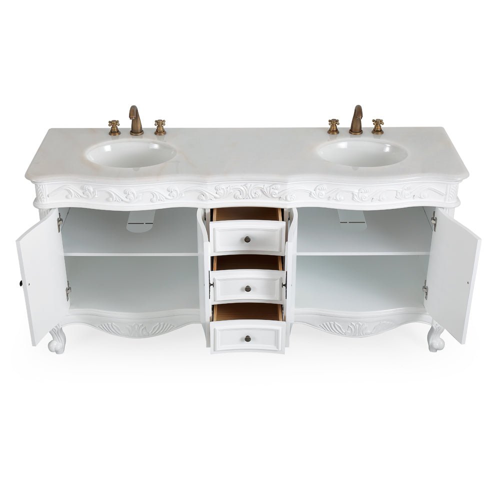 Chans Furniture CF-3882W-AW-72 72 Inch Antique White Traditional Style Double Sink White Top Beckham Bathroom Vanity