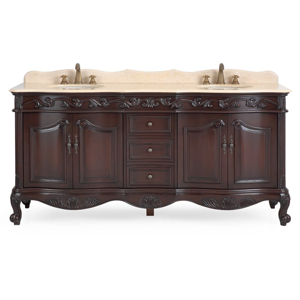 Chans Furniture CF-3882M-TK-72 72 Inch Brown Antique Traditional Style Double Sink Cream Top Beckham Bathroom Vanity