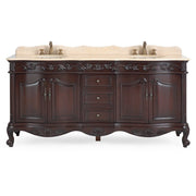 Chans Furniture CF-3882M-TK-72 72 Inch Brown Antique Traditional Style Double Sink Cream Top Beckham Bathroom Vanity