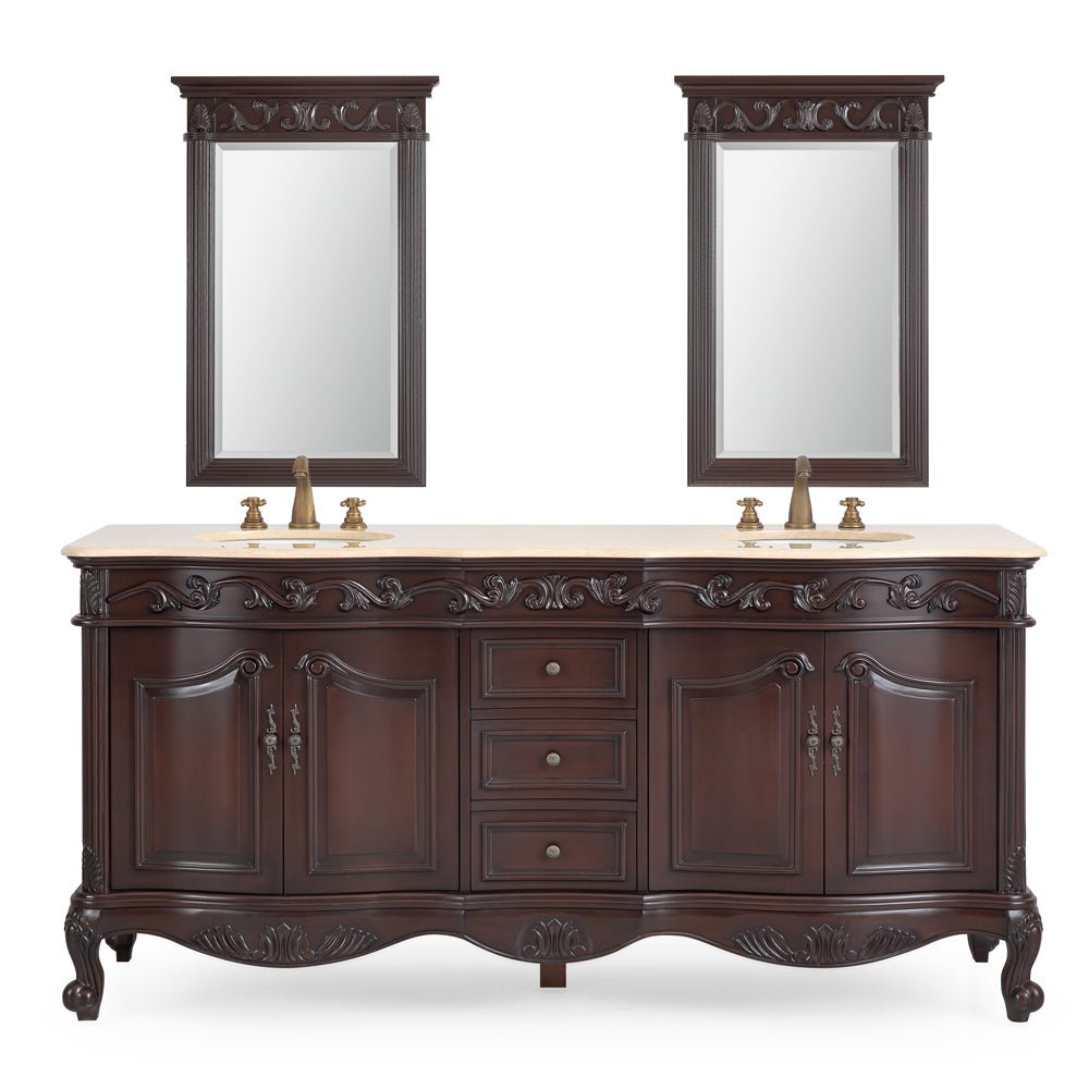 Chans Furniture CF-3882M-TK-72 72 Inch Brown Antique Traditional Style Double Sink Cream Top Beckham Bathroom Vanity