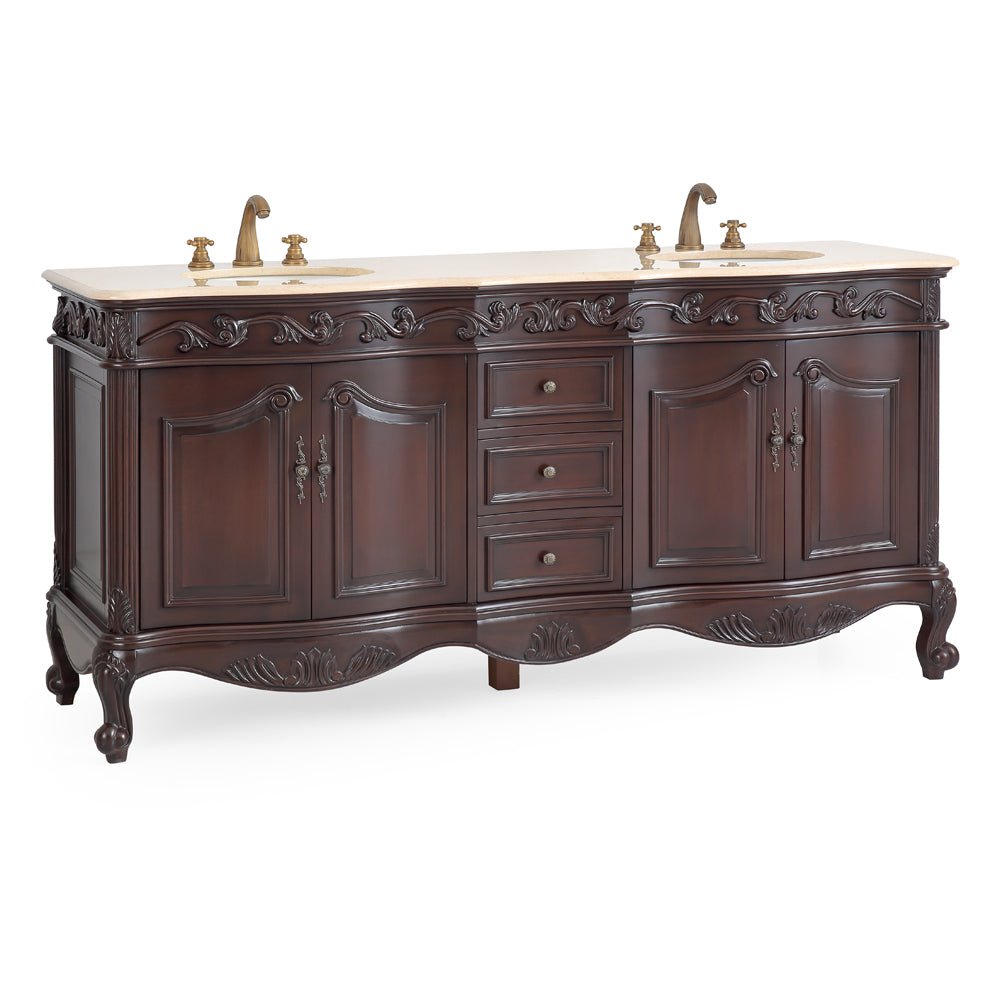 Chans Furniture CF-3882M-TK-72 72 Inch Brown Antique Traditional Style Double Sink Cream Top Beckham Bathroom Vanity