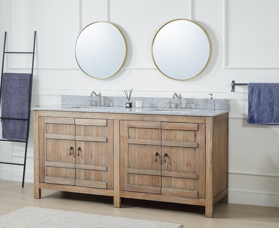 Chans Furniture TW-4372WD 72 Inch Natural Wood Artisan Style Double Sink Lindor Bathroom Vanity