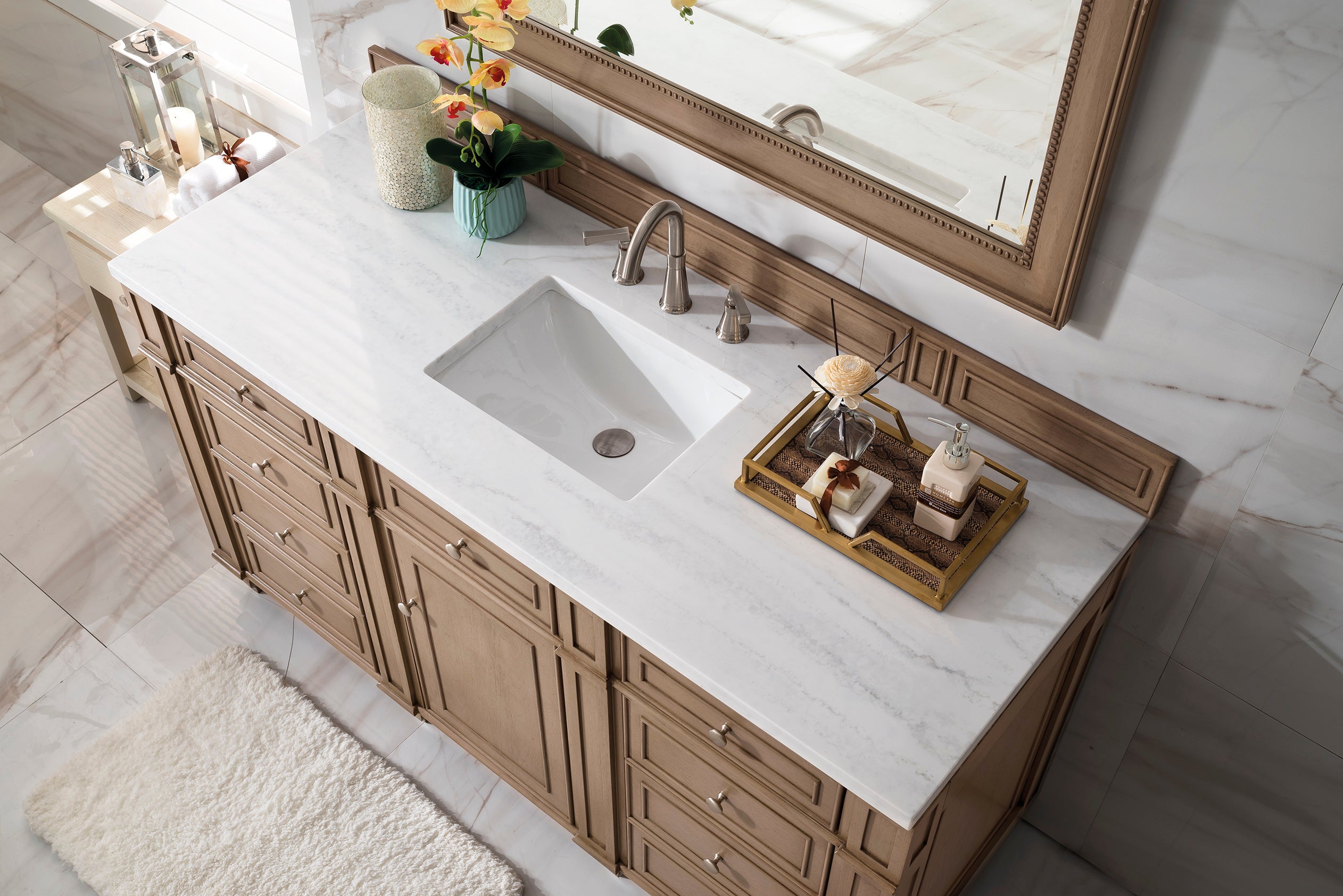 James Martin Bristol 60" Single Vanity in Whitewashed Walnut with 3cm Countertop