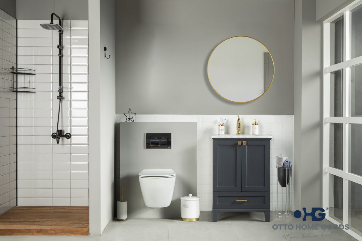 Paloma 24" Dark Gray Bathroom Vanity with Quartz Top & Gold Hardware