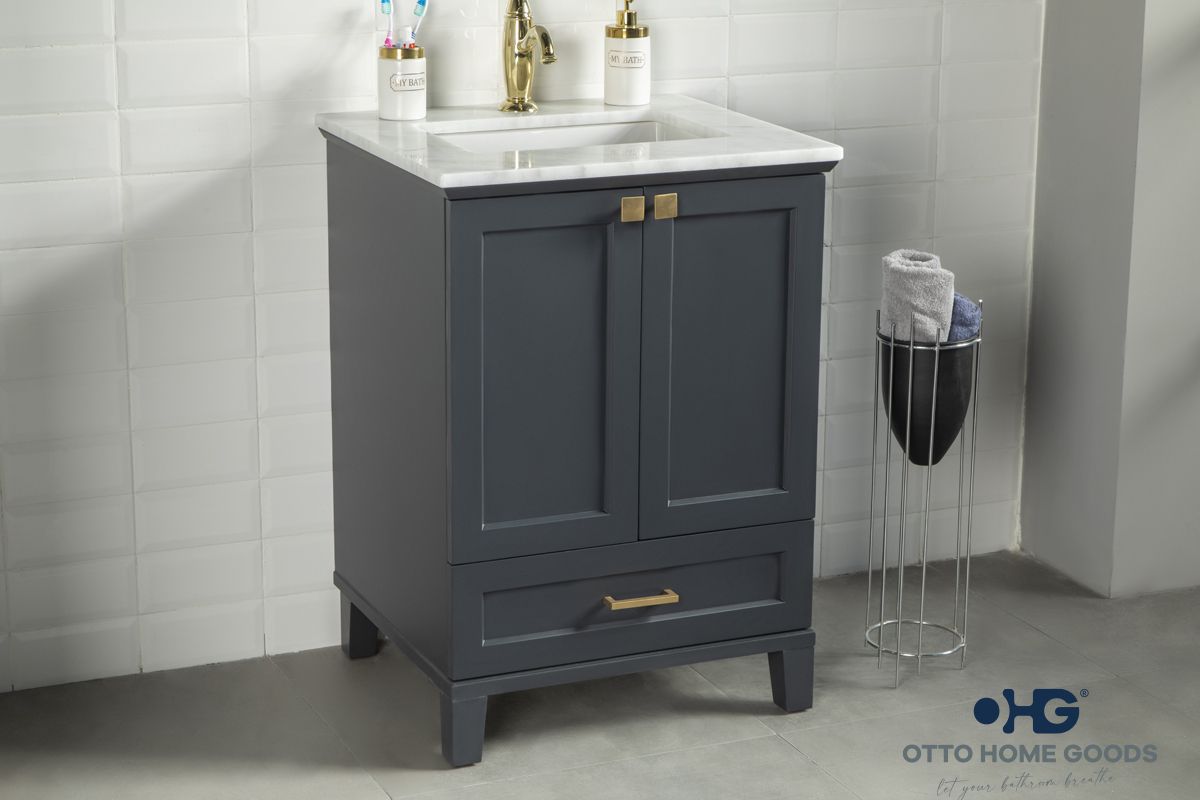 Paloma 24" Dark Gray Bathroom Vanity with Quartz Top & Gold Hardware