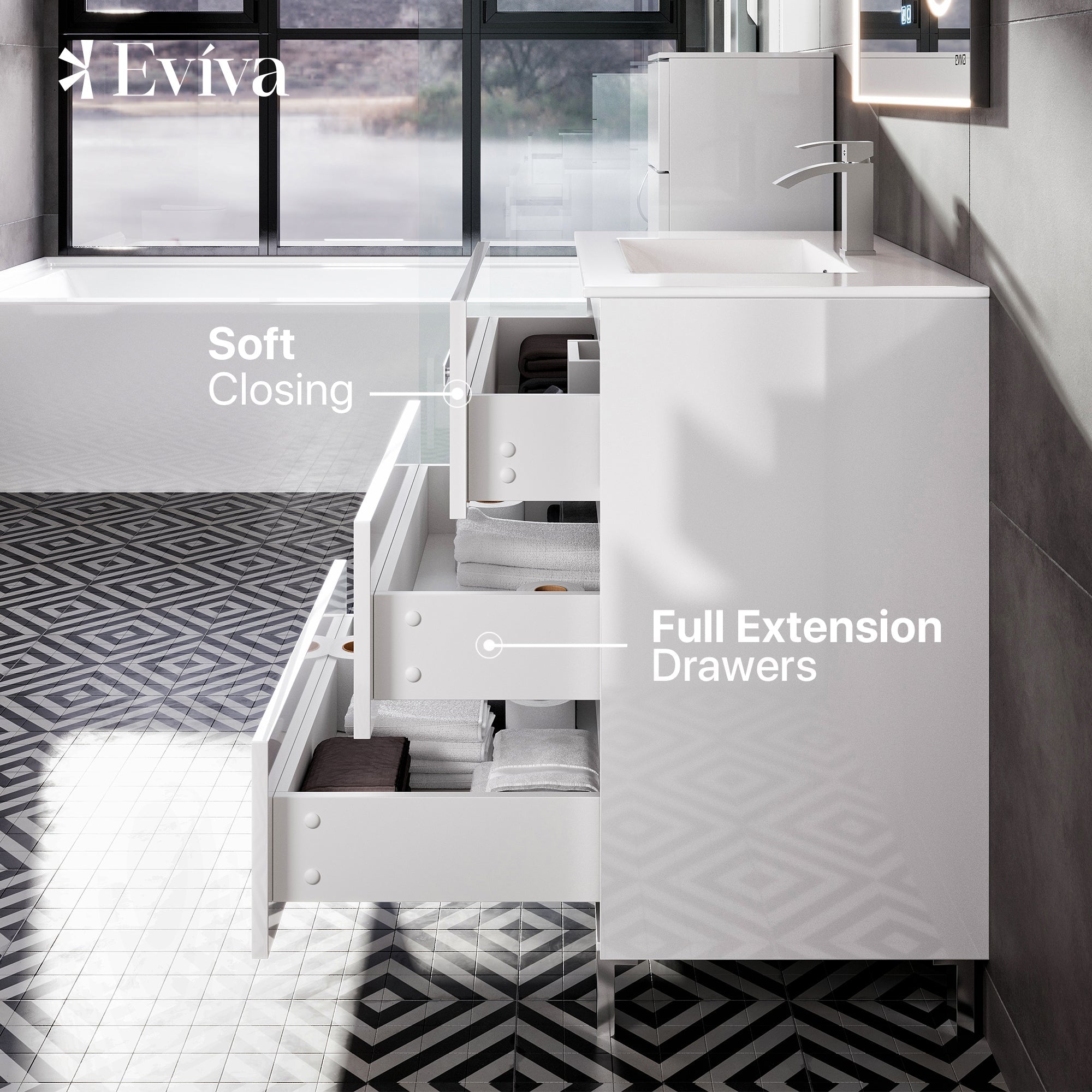 Eviva Libra Bath Vanity with Porcelain Top and Integrated Sink