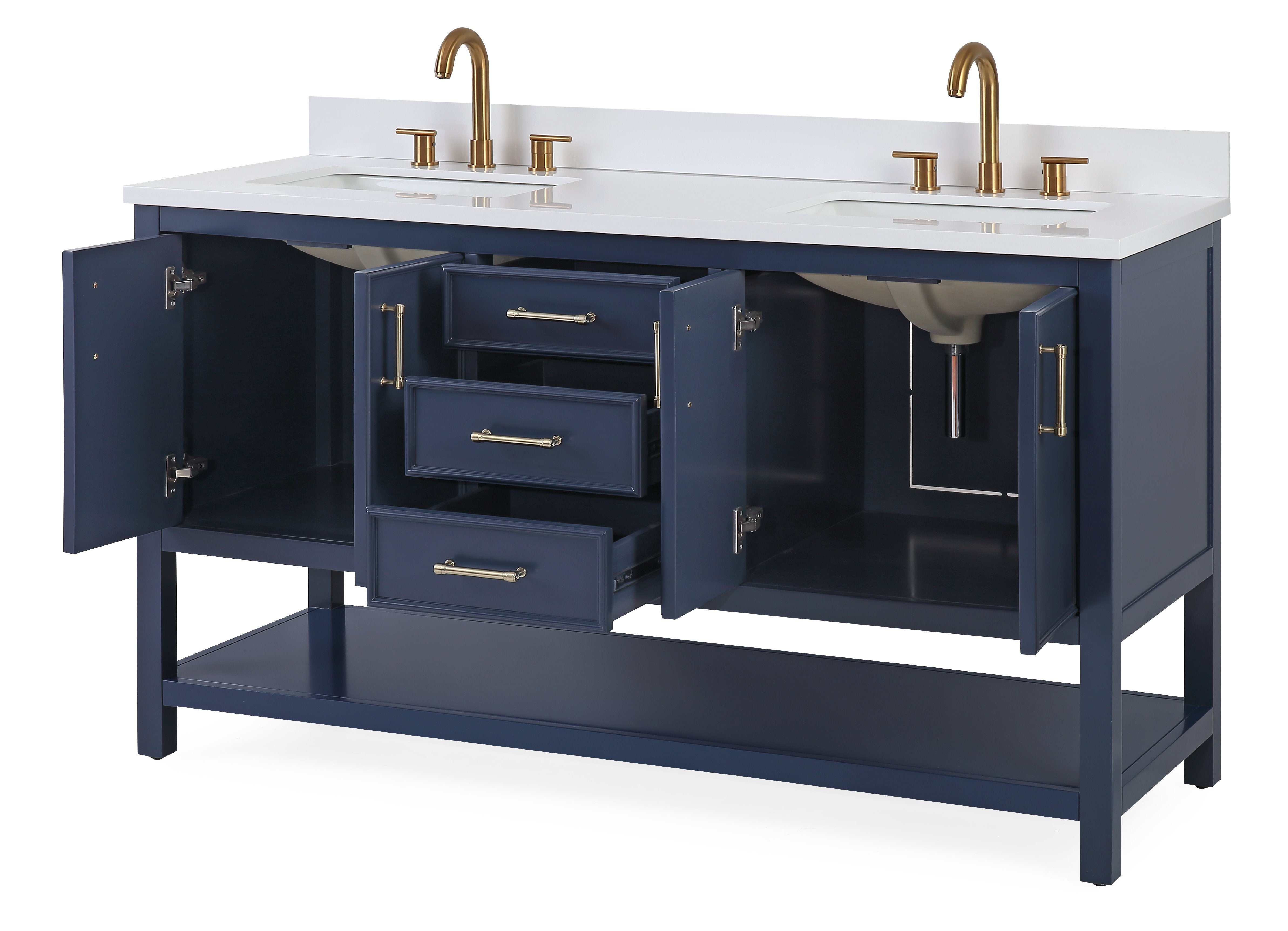Chans Furniture QT-7330-NB60 60" Tennant Brand Navy Blue Double Sink Bathroom Vanity - Felton