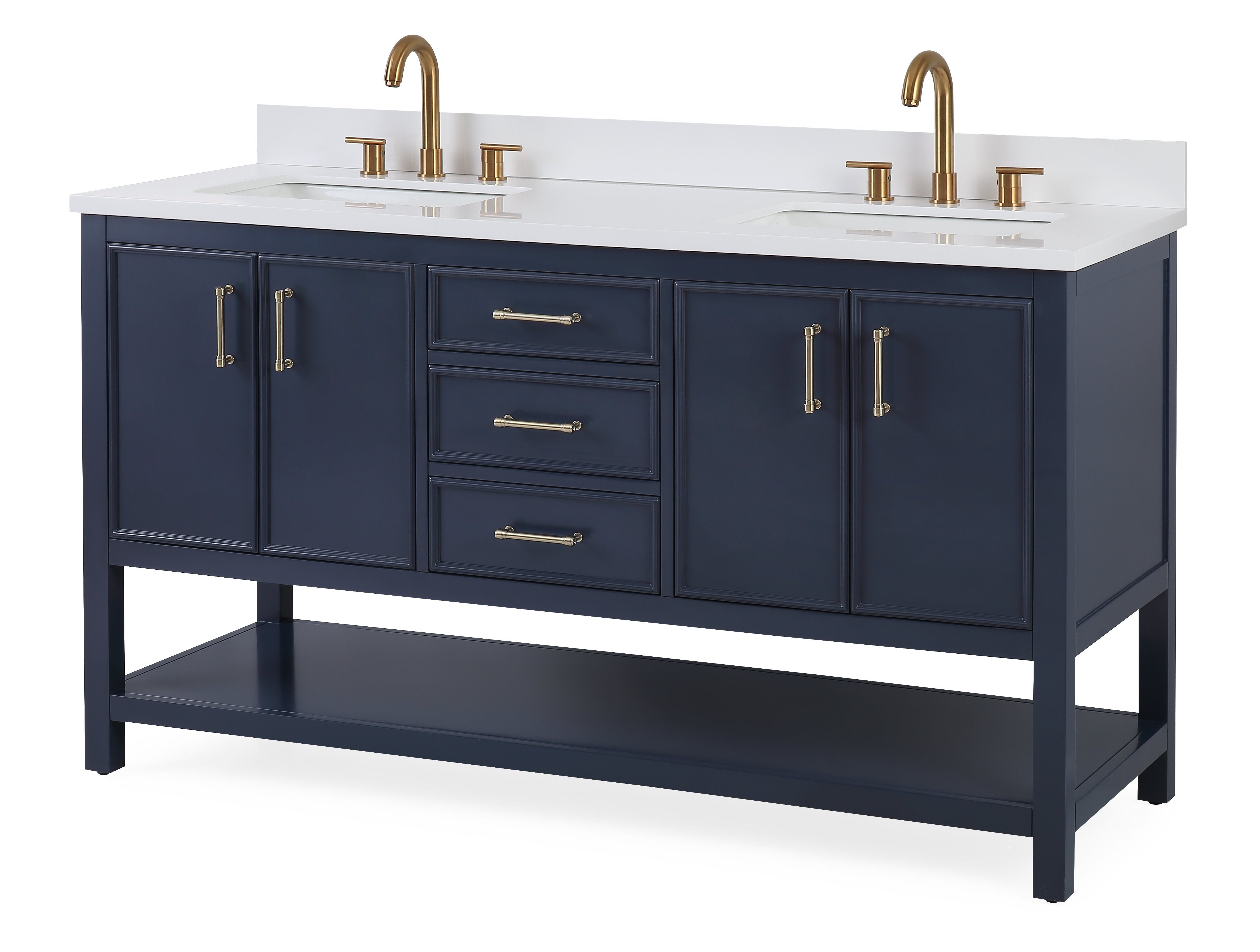 Chans Furniture QT-7330-NB60 60" Tennant Brand Navy Blue Double Sink Bathroom Vanity - Felton