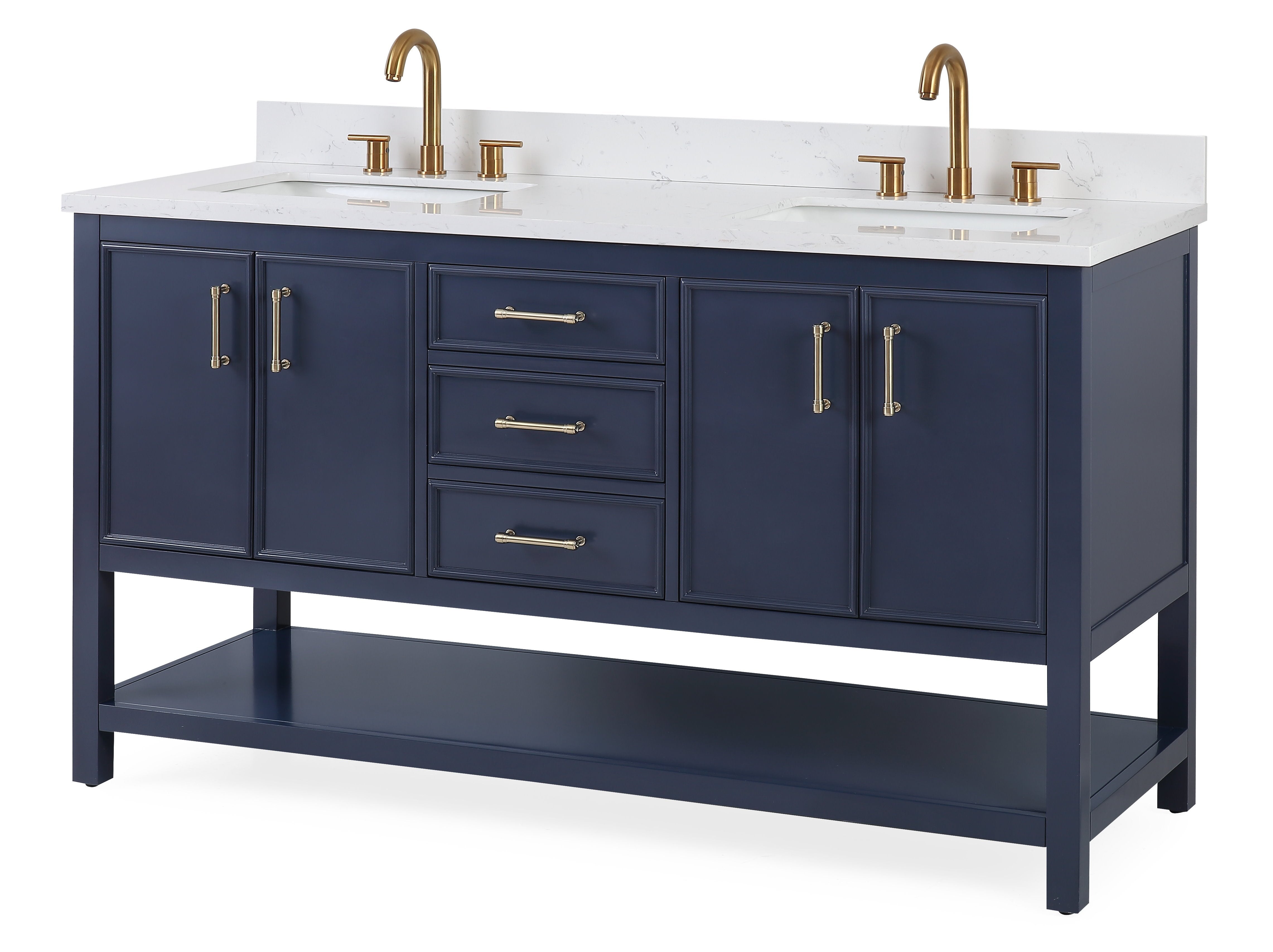 Chans Furniture QT-7330-NB60 60" Tennant Brand Navy Blue Double Sink Bathroom Vanity - Felton