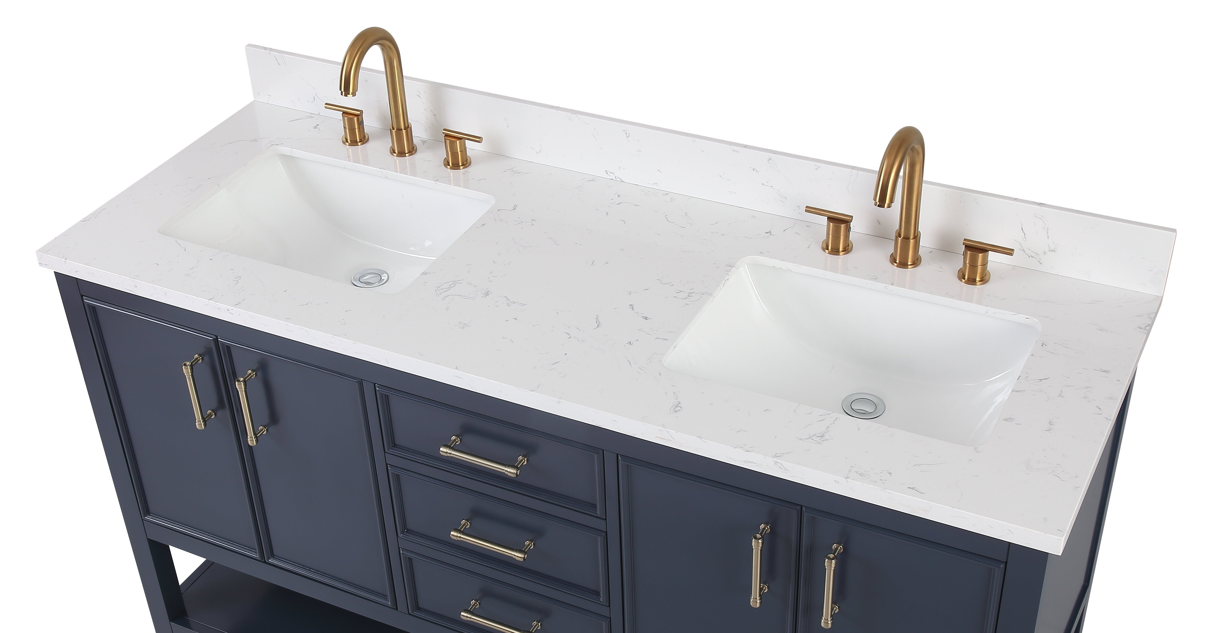 Chans Furniture QT-7330-NB60 60" Tennant Brand Navy Blue Double Sink Bathroom Vanity - Felton