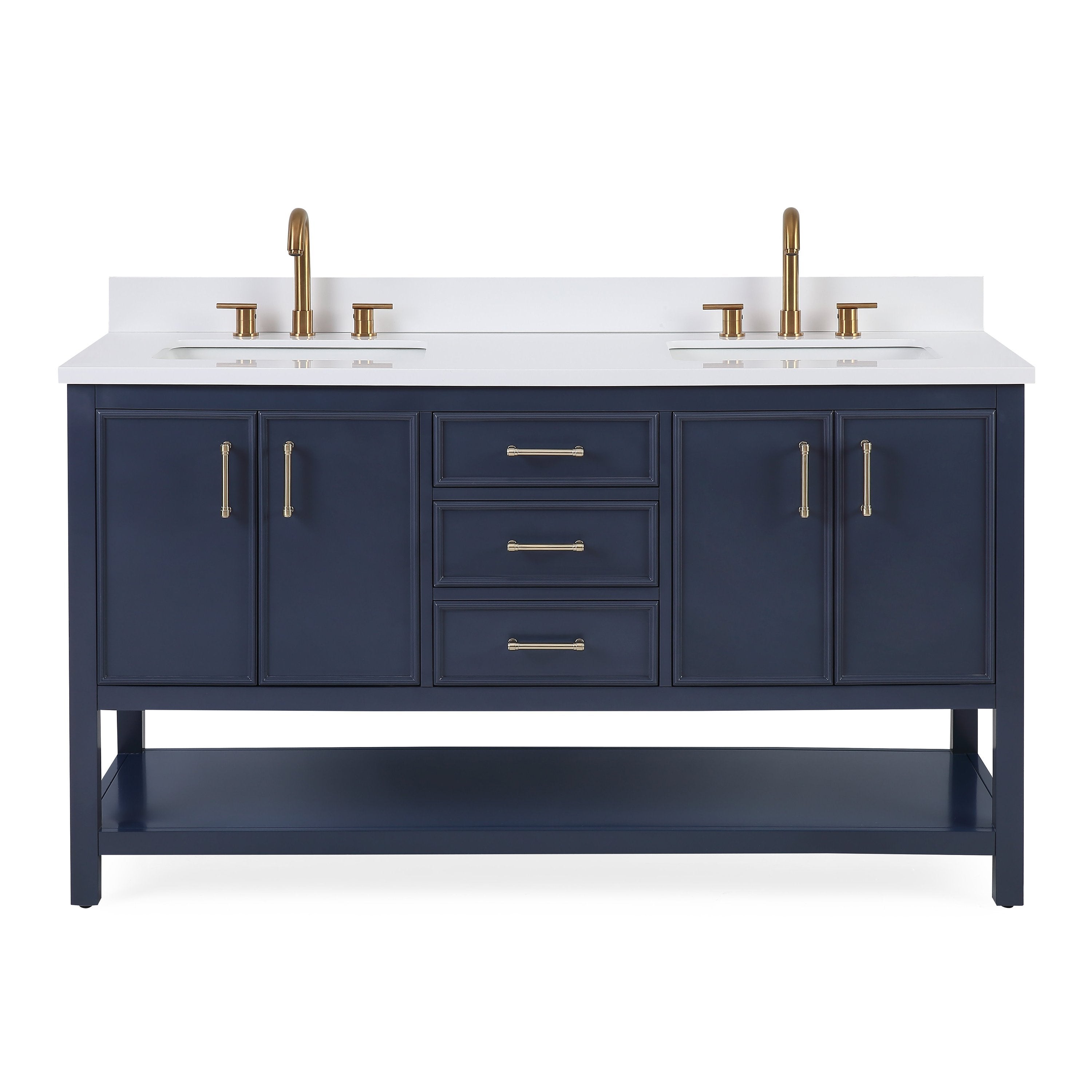 Chans Furniture QT-7330-NB60 60" Tennant Brand Navy Blue Double Sink Bathroom Vanity - Felton
