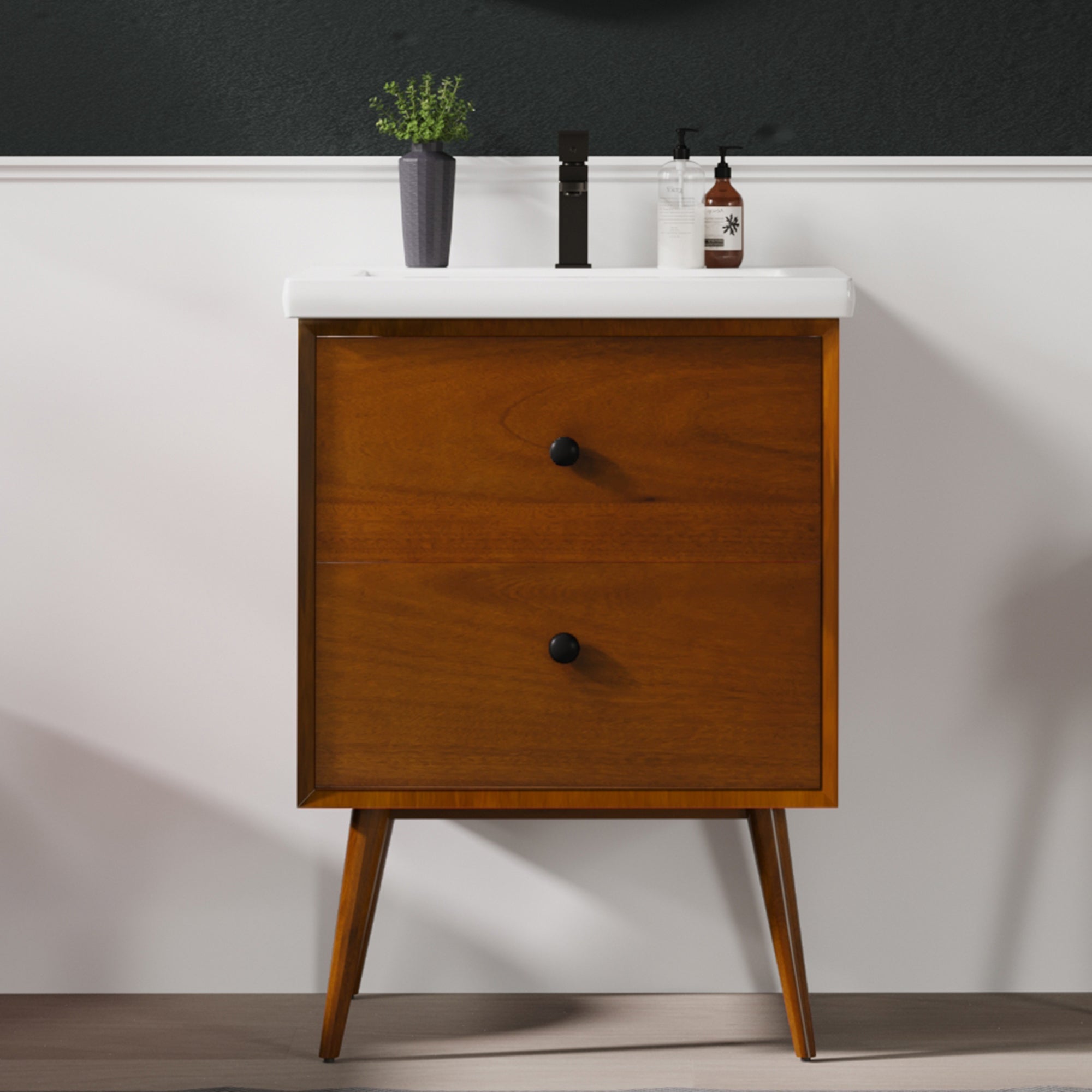 Eviva Caramel Bath Vanity with Porcelain Top and Integrated Sink
