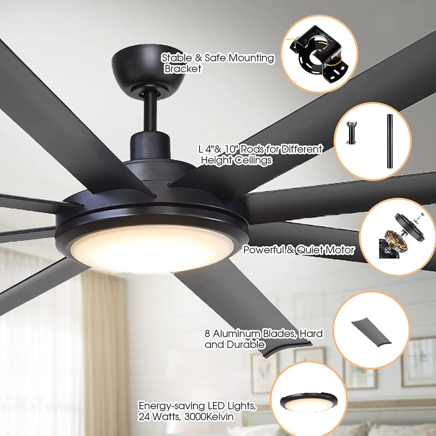 75" Industrial DC Motor Downrod Mount Reversible Ceiling Fan with Lighting and Remote Control