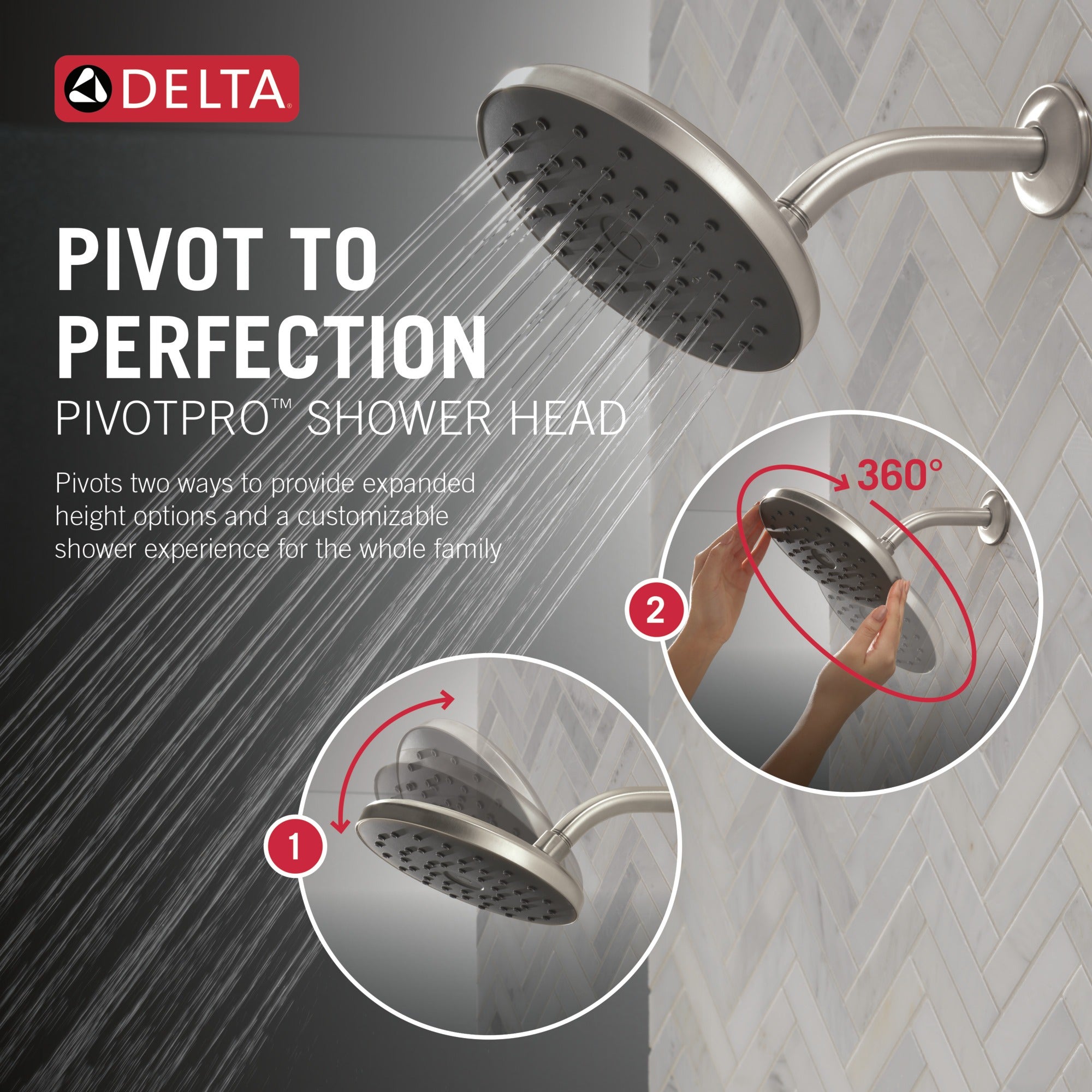 Delta Universal Showering Components PivotPro™ Raincan Shower Head with TouchClean® Spray Face