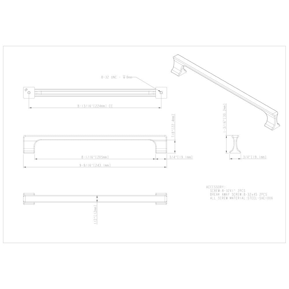 Hardware Resources 96 mm Center-to-Center Satin Nickel Sullivan Cabinet Pull