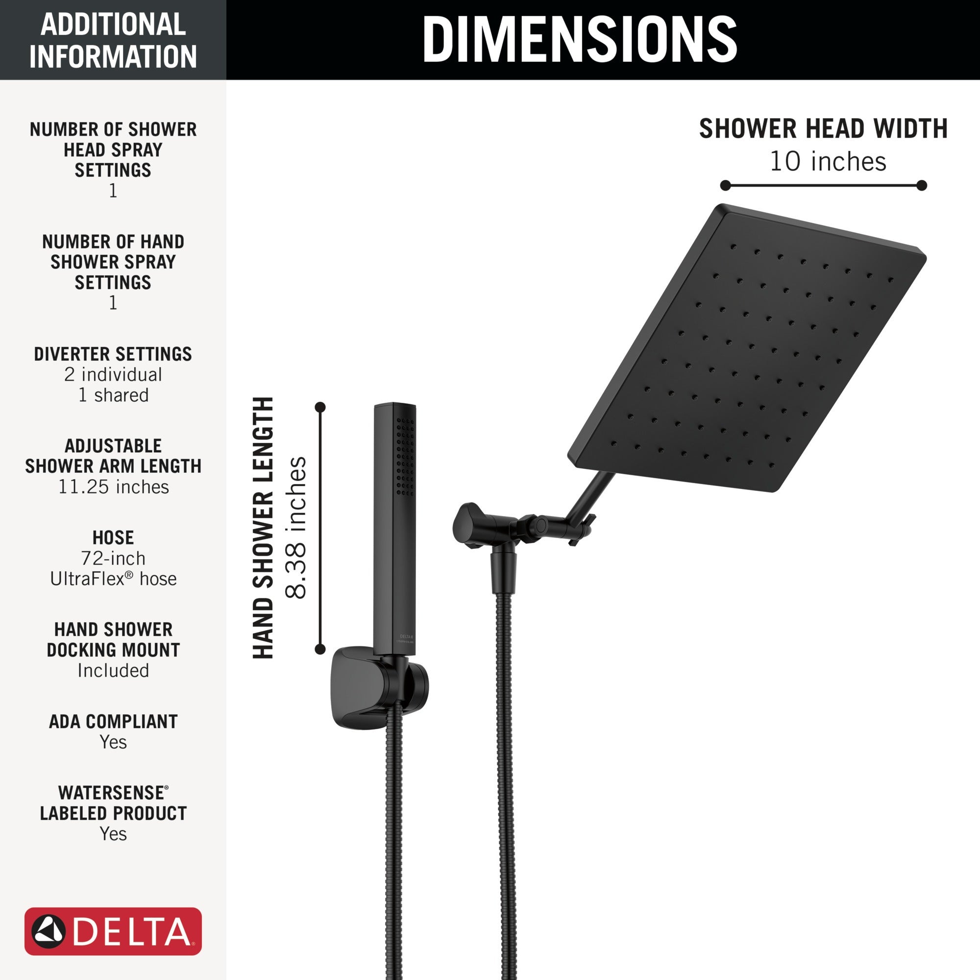Delta Universal Showering Components 10 inch Raincan Shower Head & Hand Held Combo with Adjustable Extension Arm