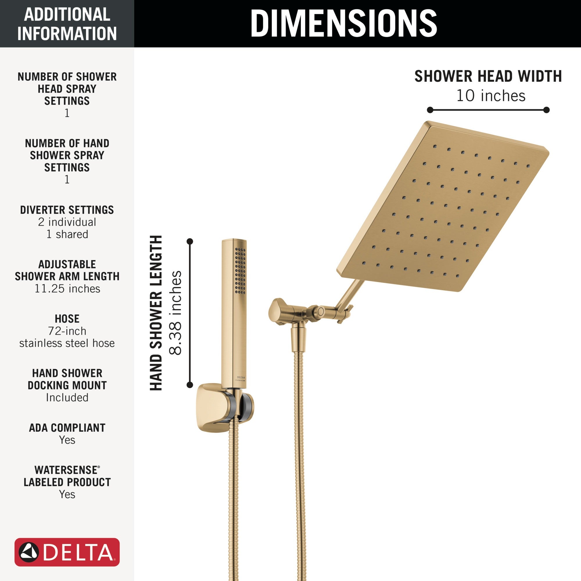 Delta Universal Showering Components 10 inch Raincan Shower Head & Hand Held Combo with Adjustable Extension Arm