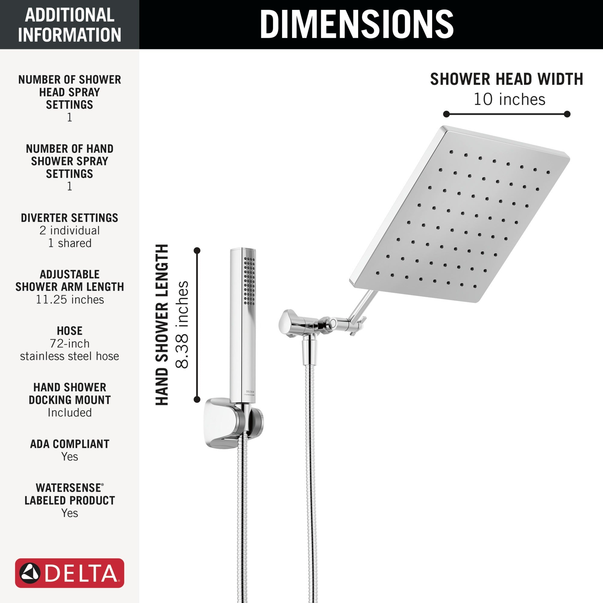 Delta Universal Showering Components 10 inch Raincan Shower Head & Hand Held Combo with Adjustable Extension Arm
