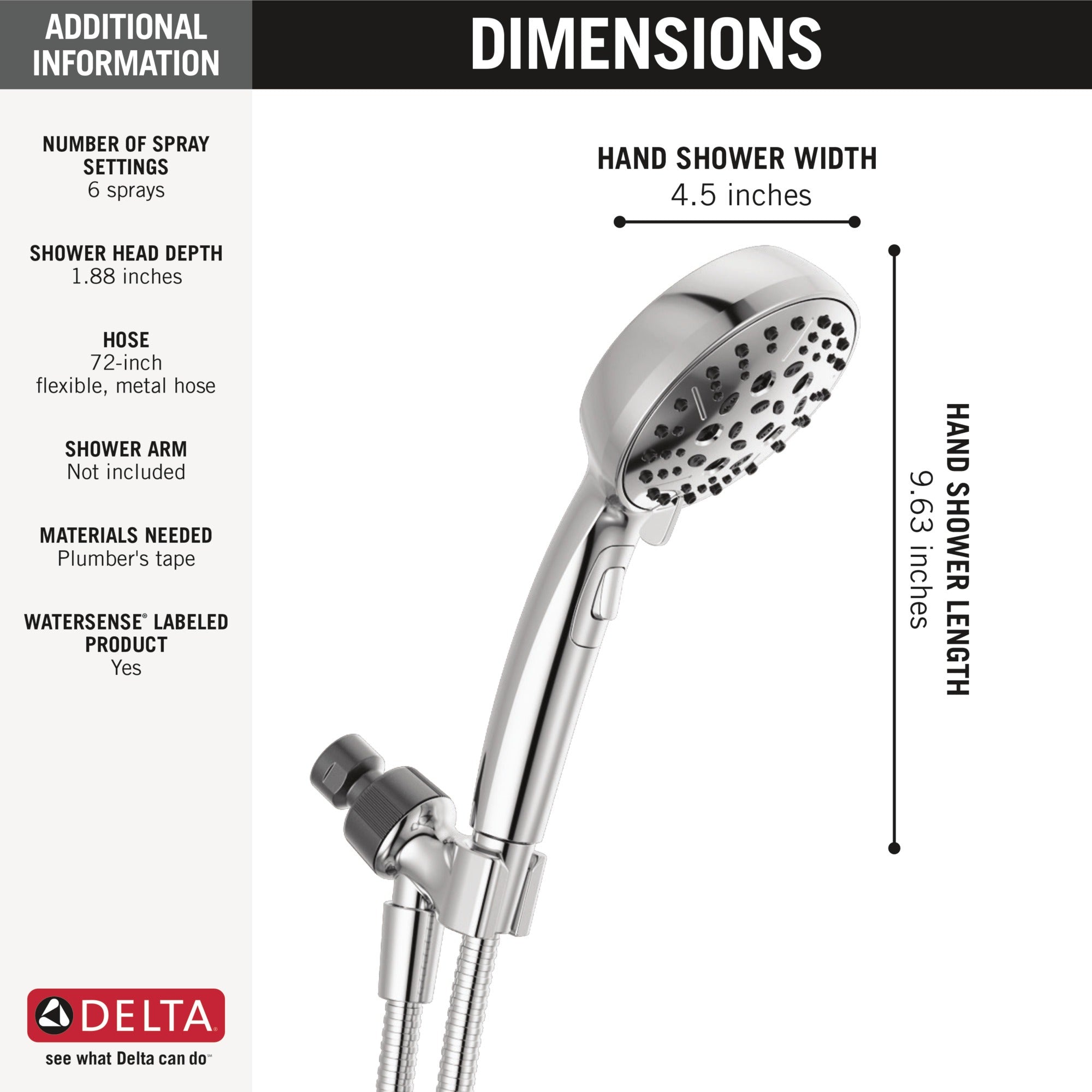 Delta Universal Showering Components H2Okinetic® 6-Setting Hand Shower