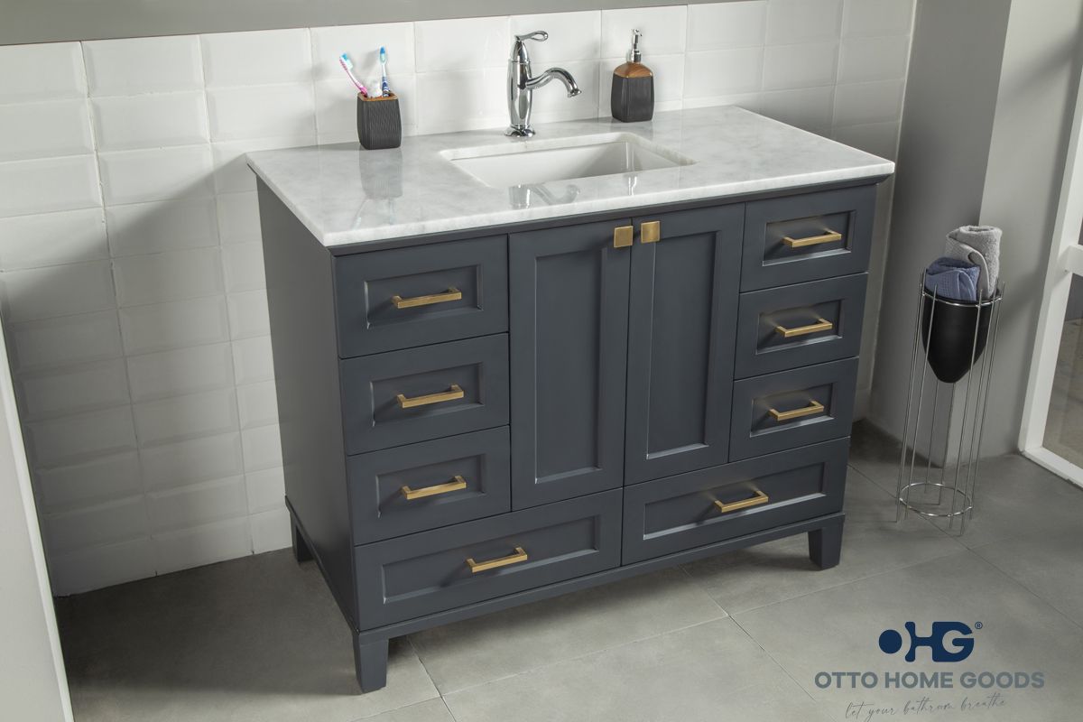 Paloma 42" Dark Gray Bathroom Vanity with Quartz Top & Gold Hardware