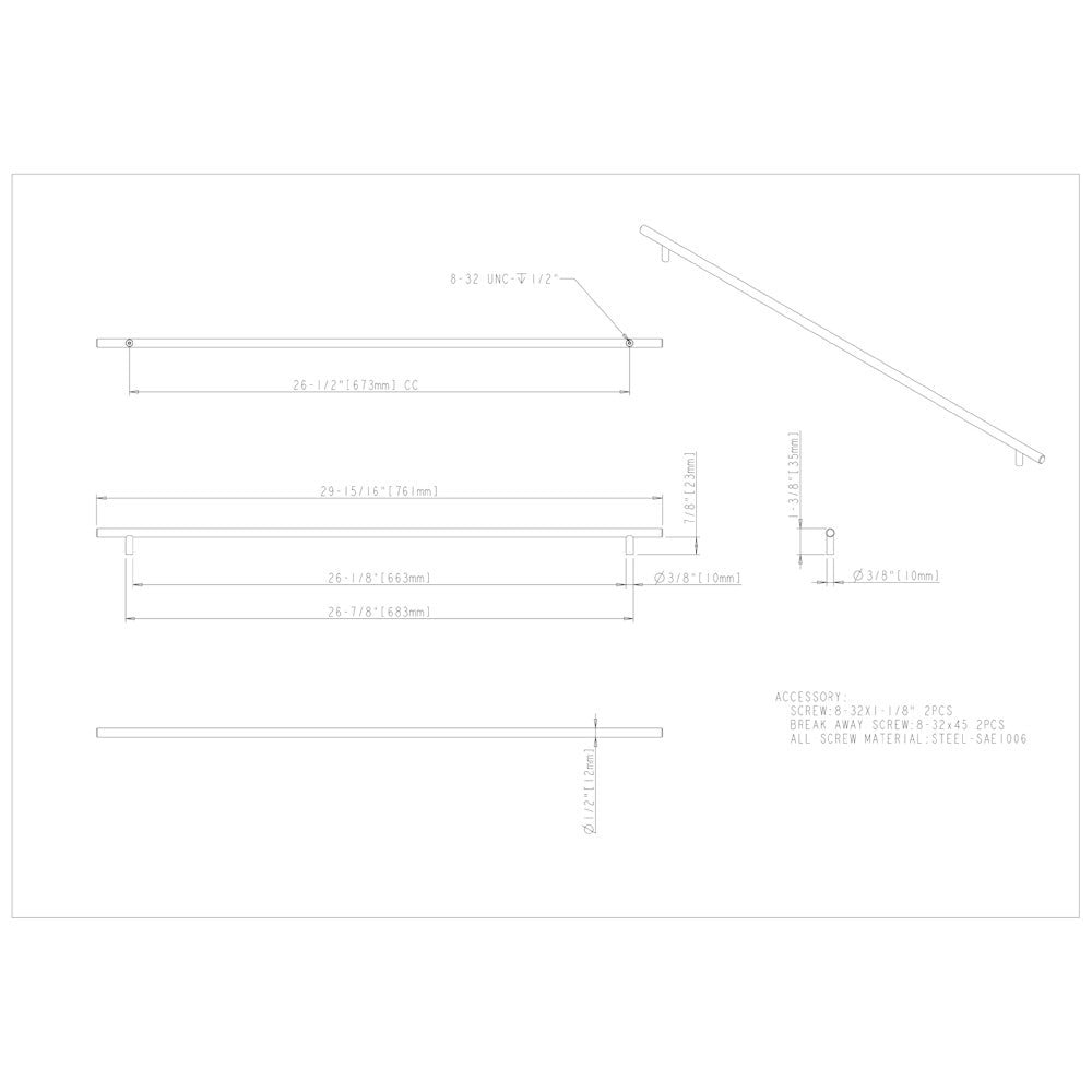 Hardware Resources 96 mm Center-to-Center Hollow Matte Black Stainless Steel Naples Cabinet Bar Pull