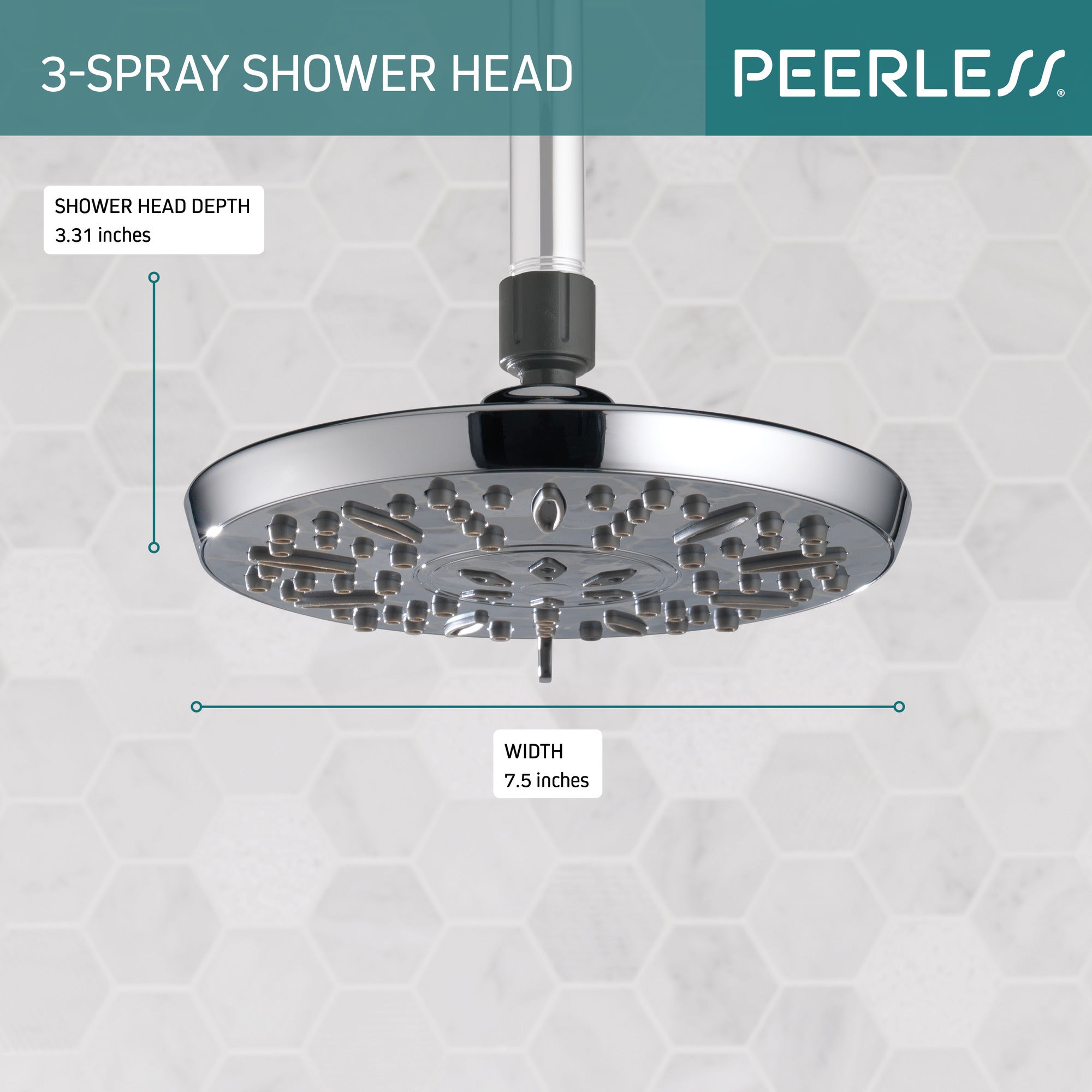 Peerless Universal Showering Components 3-Setting 7 Inch Shower Head