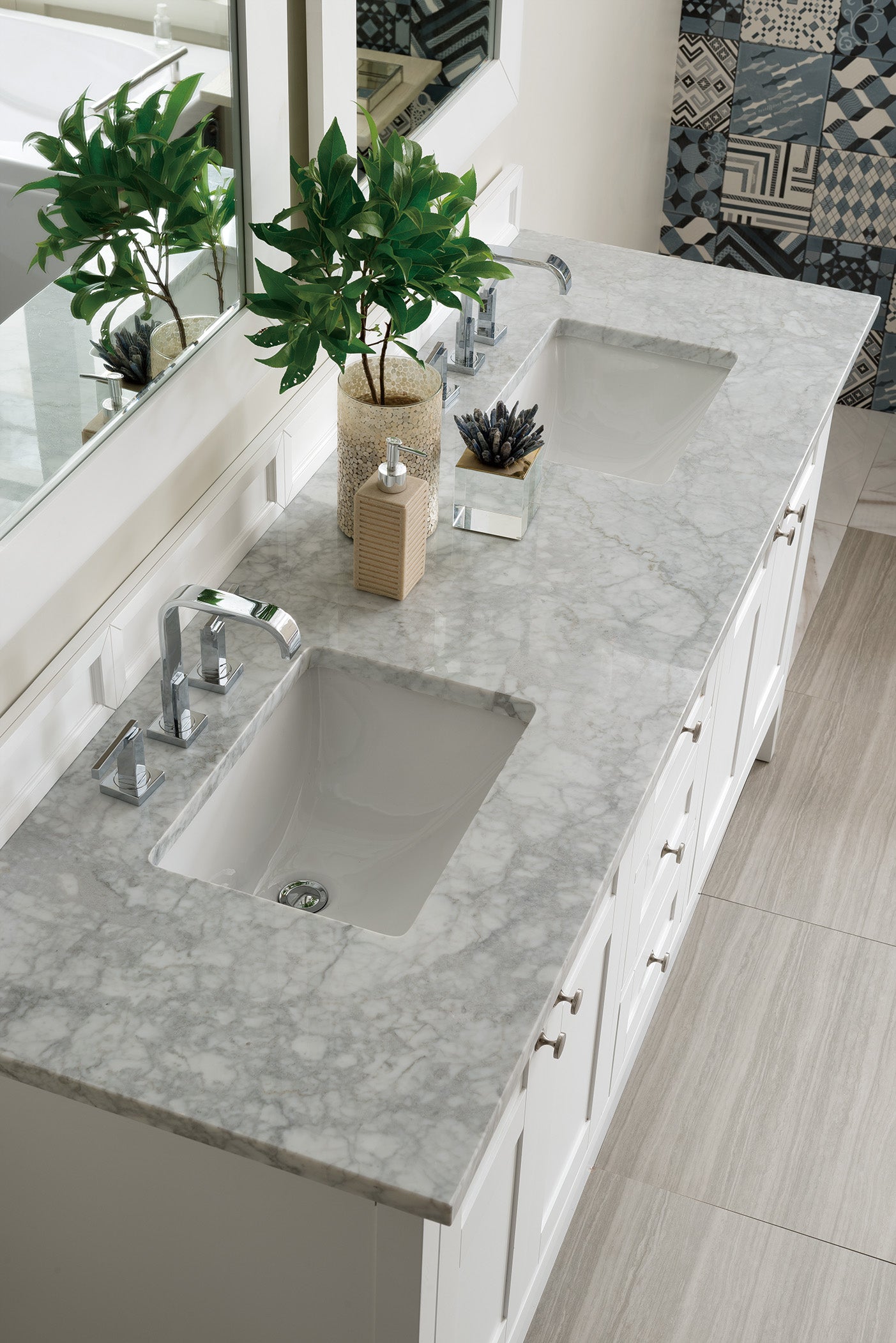 James Martin Palisades 72" Double Vanity in Bright White with 3cm Countertop