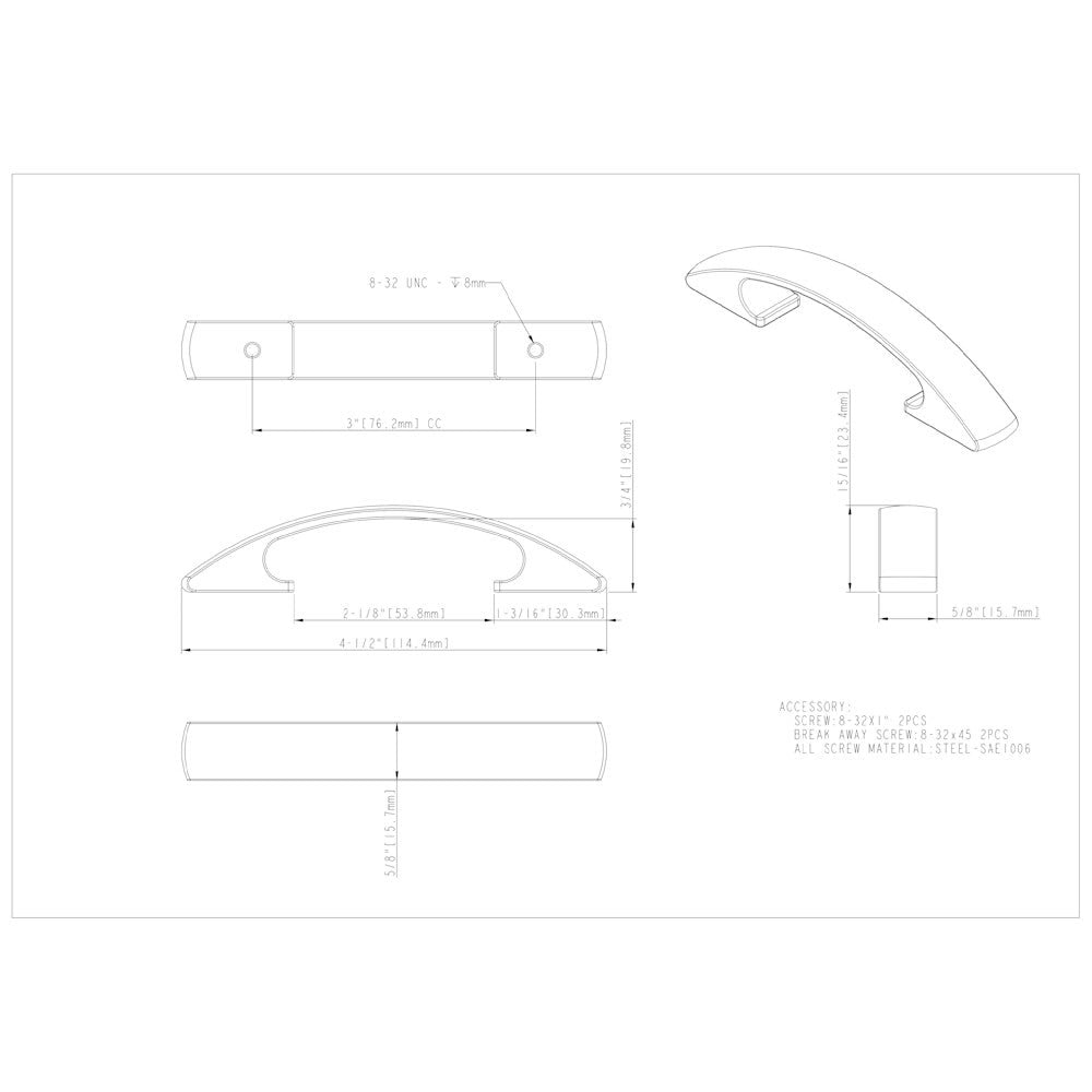 Hardware Resources 3" Center-to-Center Satin Nickel Arched Strickland Cabinet Pull