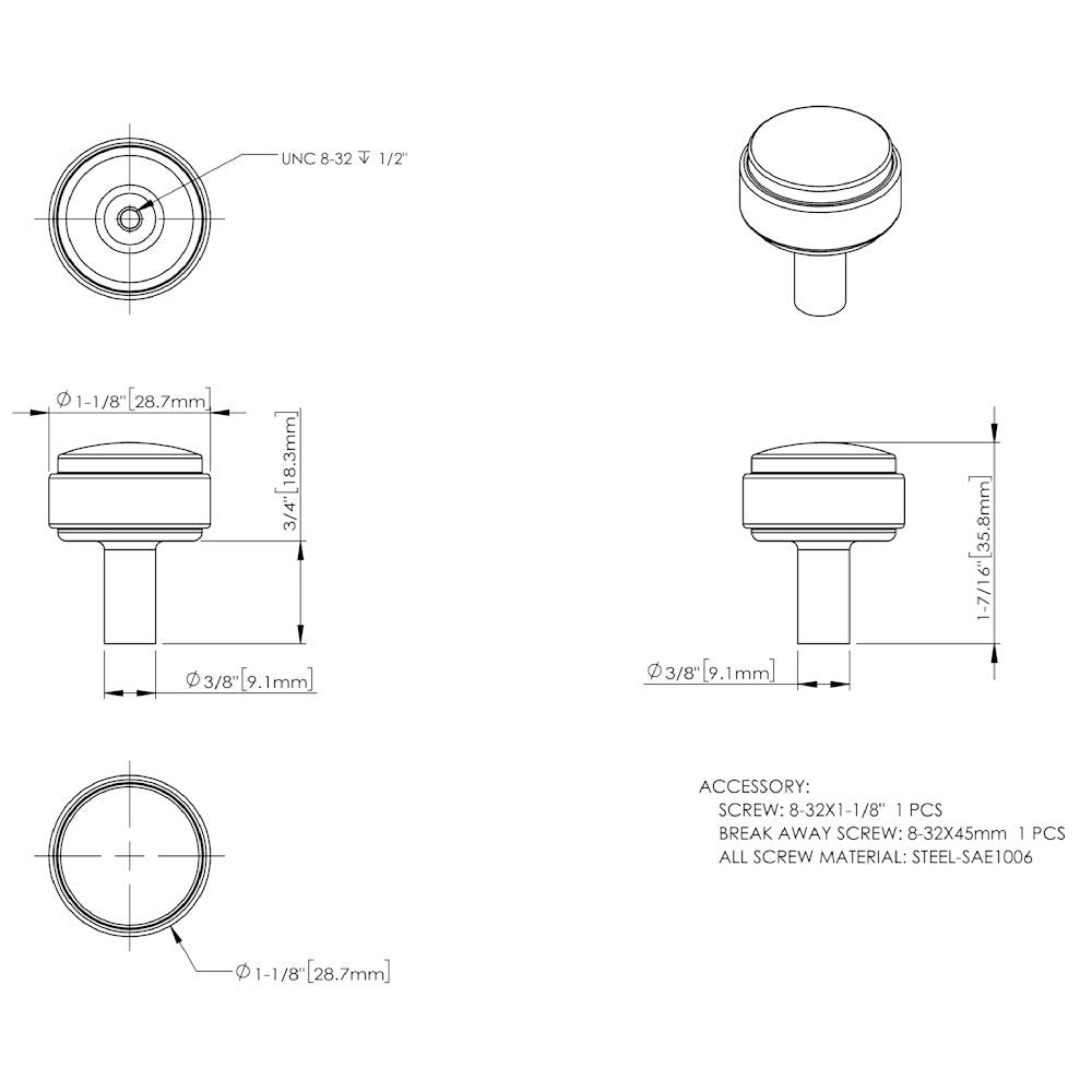 Hardware Resources 1-1/8" Diameter Satin Nickel Carmen Cabinet Knob