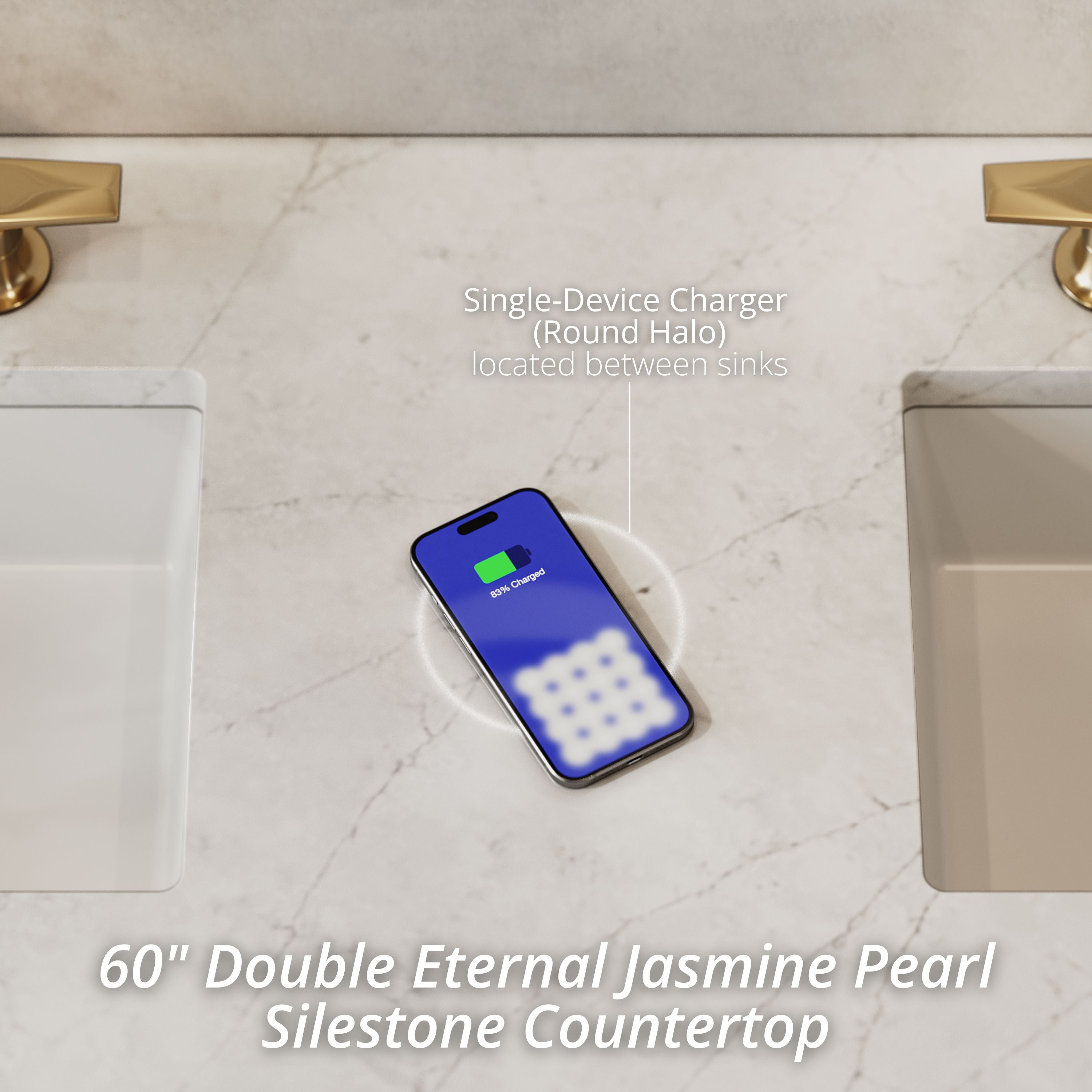 James Martin Laurent 60" Double Vanity in Light Natural Oak with 3cm Countertop and FreePower Wireless Charger