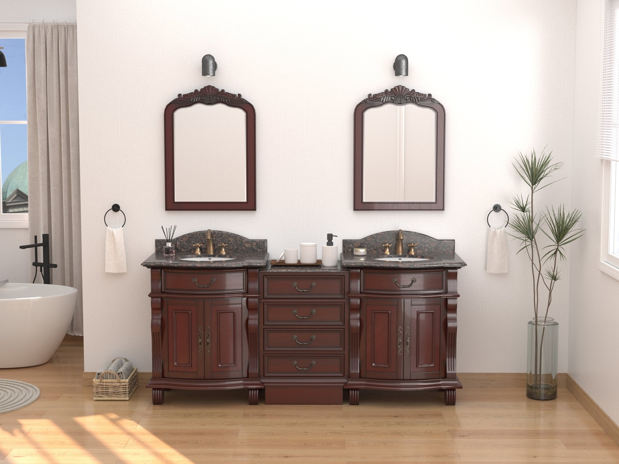 Chans Furniture GD4437-30SB-SET-CT20 78 Inch Traditional Style Solid Wood Hopkinton Double Sink Bathroom Vanity Set With Baltic Brown Top