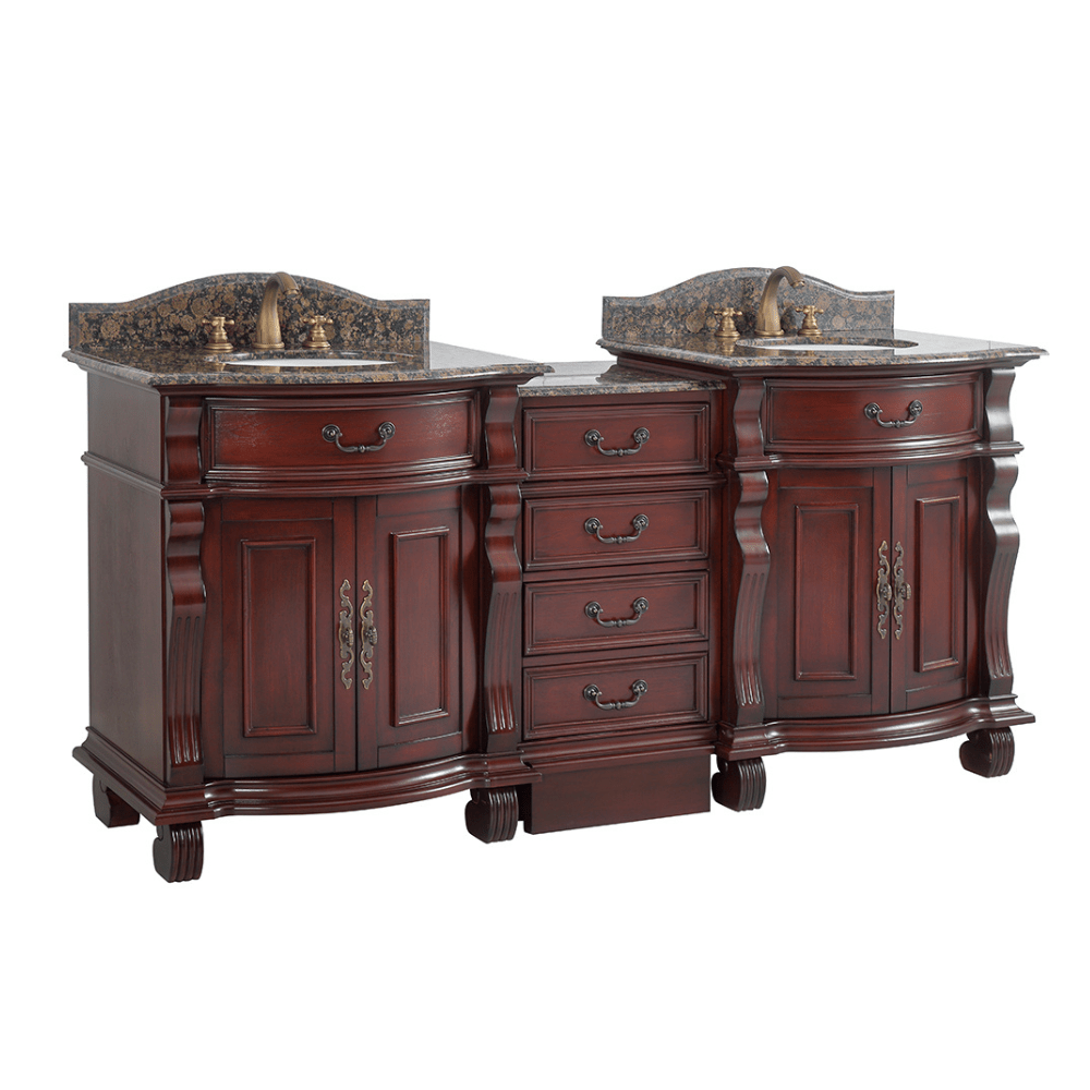 Chans Furniture GD4437-30SB-SET-CT20 78 Inch Traditional Style Solid Wood Hopkinton Double Sink Bathroom Vanity Set With Baltic Brown Top