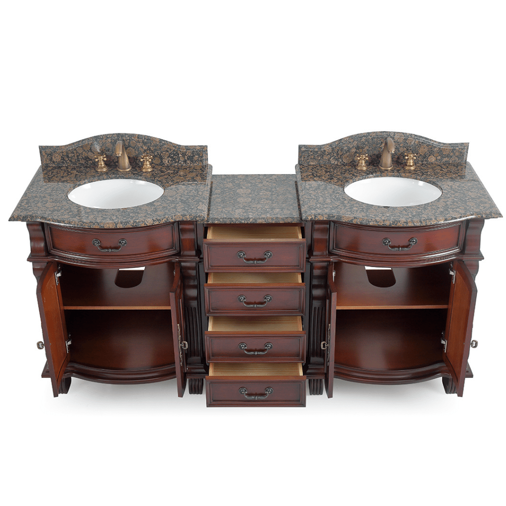 Chans Furniture GD4437-30SB-SET-CT20 78 Inch Traditional Style Solid Wood Hopkinton Double Sink Bathroom Vanity Set With Baltic Brown Top