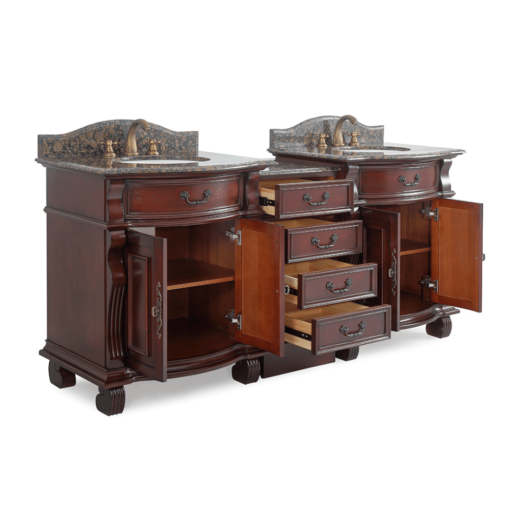 Chans Furniture GD4437-30SB-SET-CT20 78 Inch Traditional Style Solid Wood Hopkinton Double Sink Bathroom Vanity Set With Baltic Brown Top