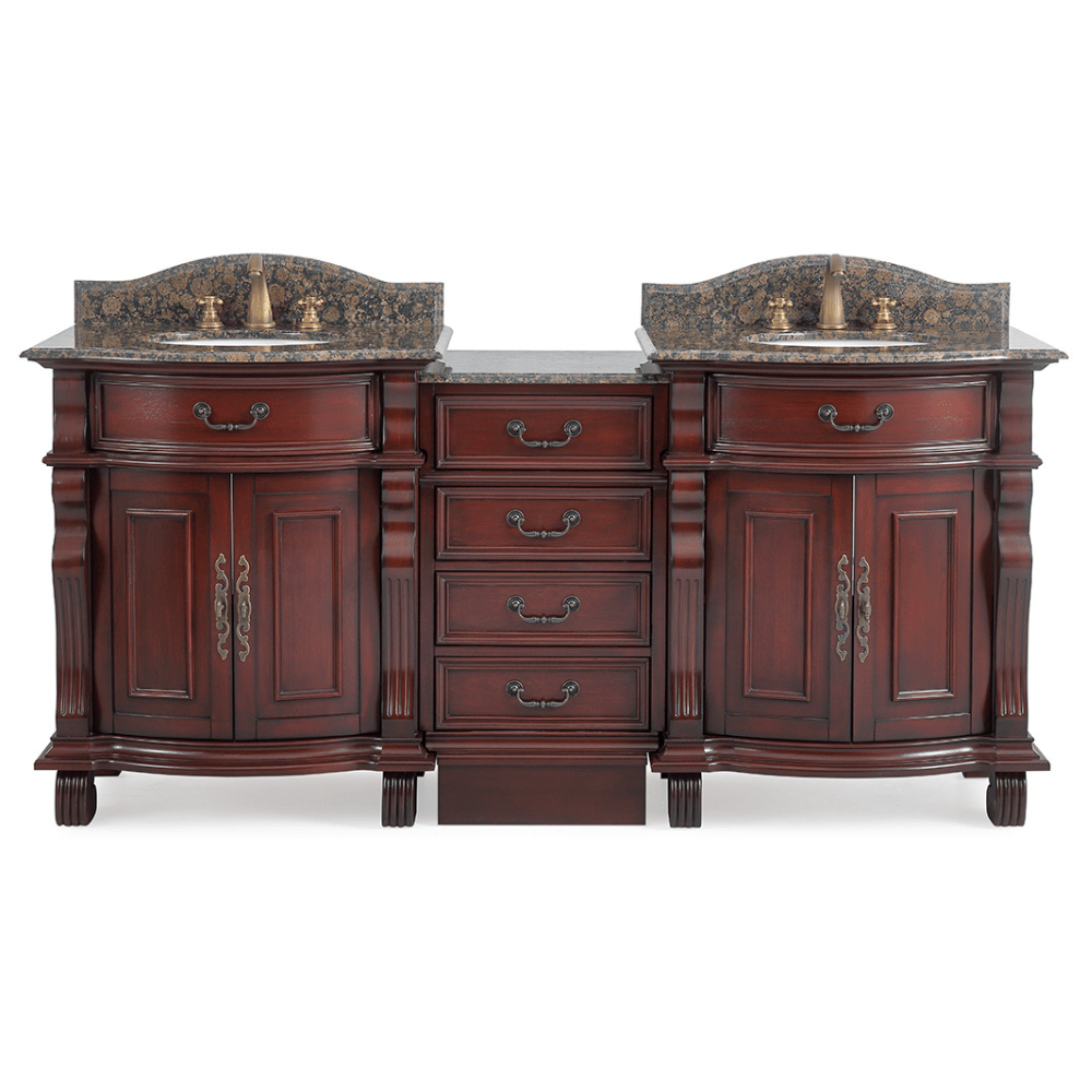 Chans Furniture GD4437-30SB-SET-CT20 78 Inch Traditional Style Solid Wood Hopkinton Double Sink Bathroom Vanity Set With Baltic Brown Top