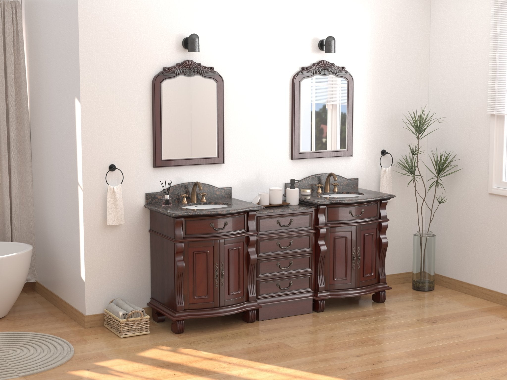 Chans Furniture GD4437-30SB-SET-CT20 78 Inch Traditional Style Solid Wood Hopkinton Double Sink Bathroom Vanity Set With Baltic Brown Top