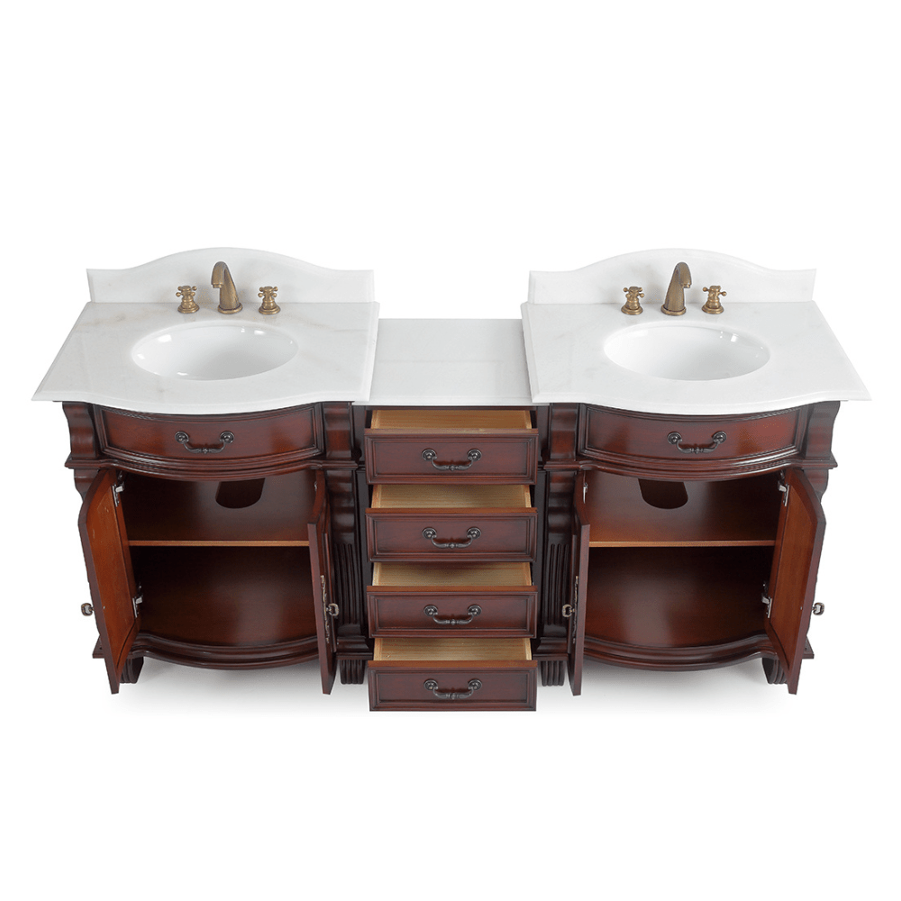 Chans Furniture GD4437-30W-SET-CT20 78 Inch Traditional Style Solid Wood Hopkinton Double Sink Bathroom Vanity Set With White Marble Top