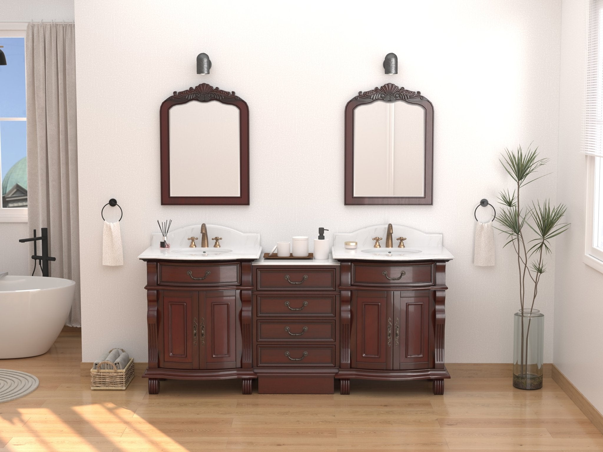Chans Furniture GD4437-30W-SET-CT20 78 Inch Traditional Style Solid Wood Hopkinton Double Sink Bathroom Vanity Set With White Marble Top