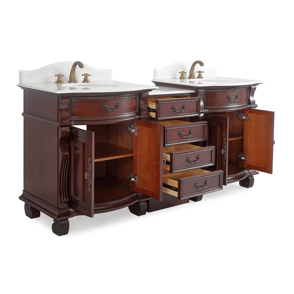 Chans Furniture GD4437-30W-SET-CT20 78 Inch Traditional Style Solid Wood Hopkinton Double Sink Bathroom Vanity Set With White Marble Top