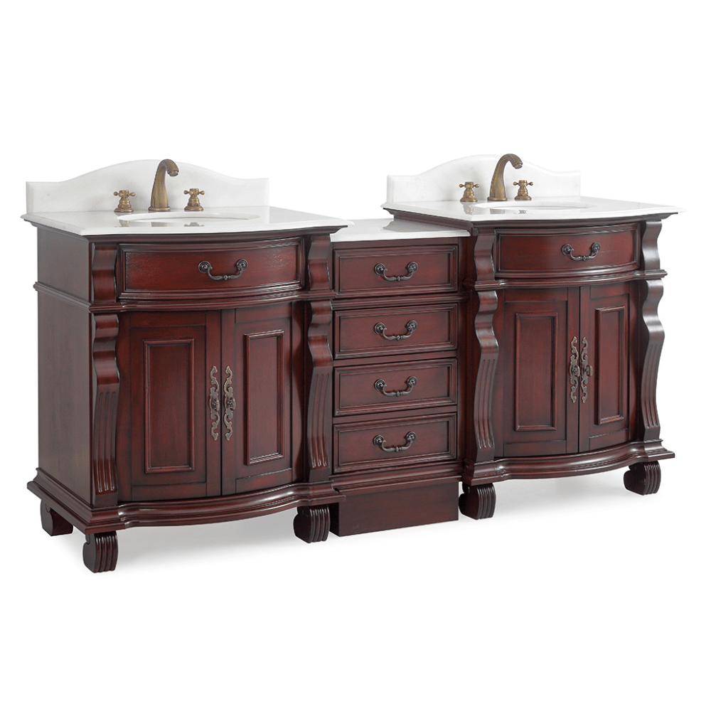 Chans Furniture GD4437-30W-SET-CT20 78 Inch Traditional Style Solid Wood Hopkinton Double Sink Bathroom Vanity Set With White Marble Top