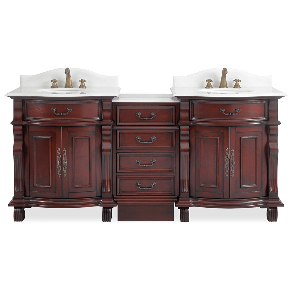 Chans Furniture GD4437-30W-SET-CT20 78 Inch Traditional Style Solid Wood Hopkinton Double Sink Bathroom Vanity Set With White Marble Top