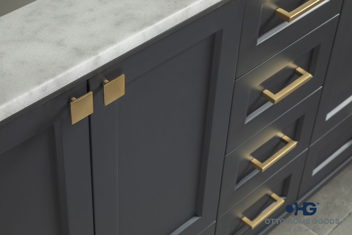 Paloma 60" Dark Gray Double Bathroom Vanity with Quartz Top & Gold Hardware