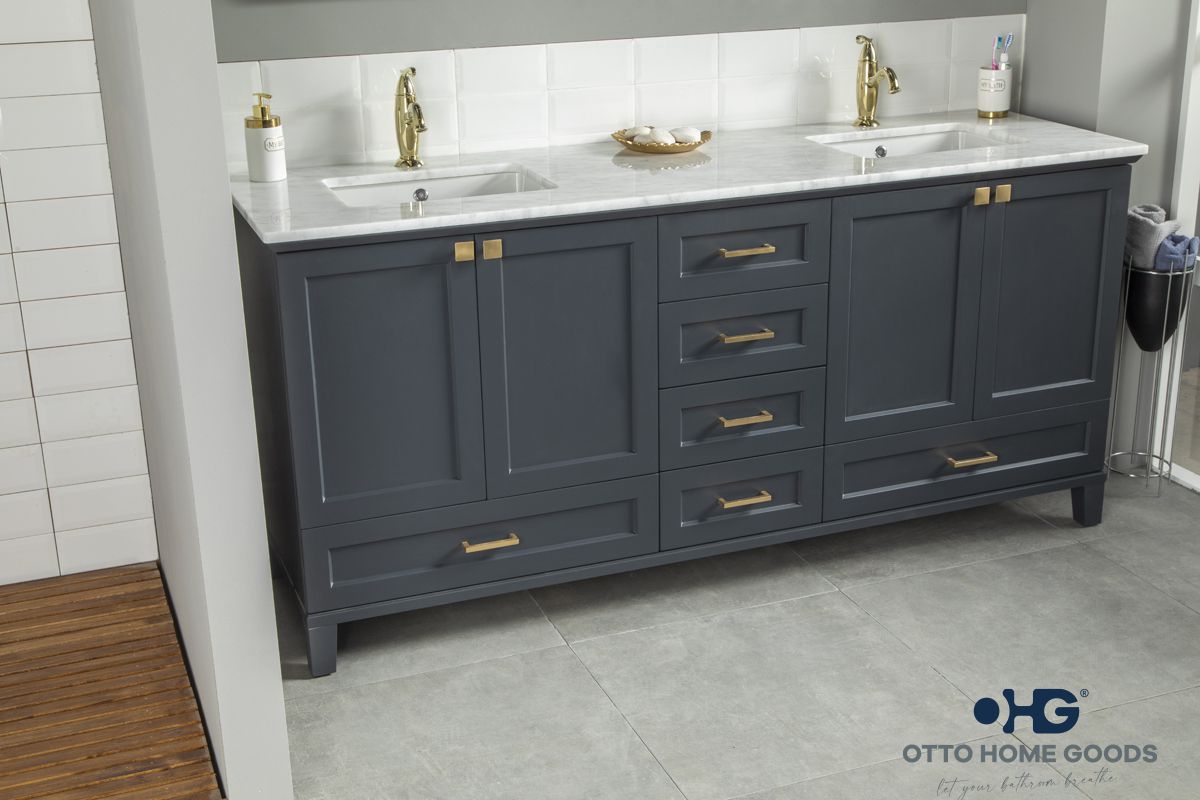 Paloma 72" Dark Gray Double Bathroom Vanity with Quartz Top & Gold Hardware